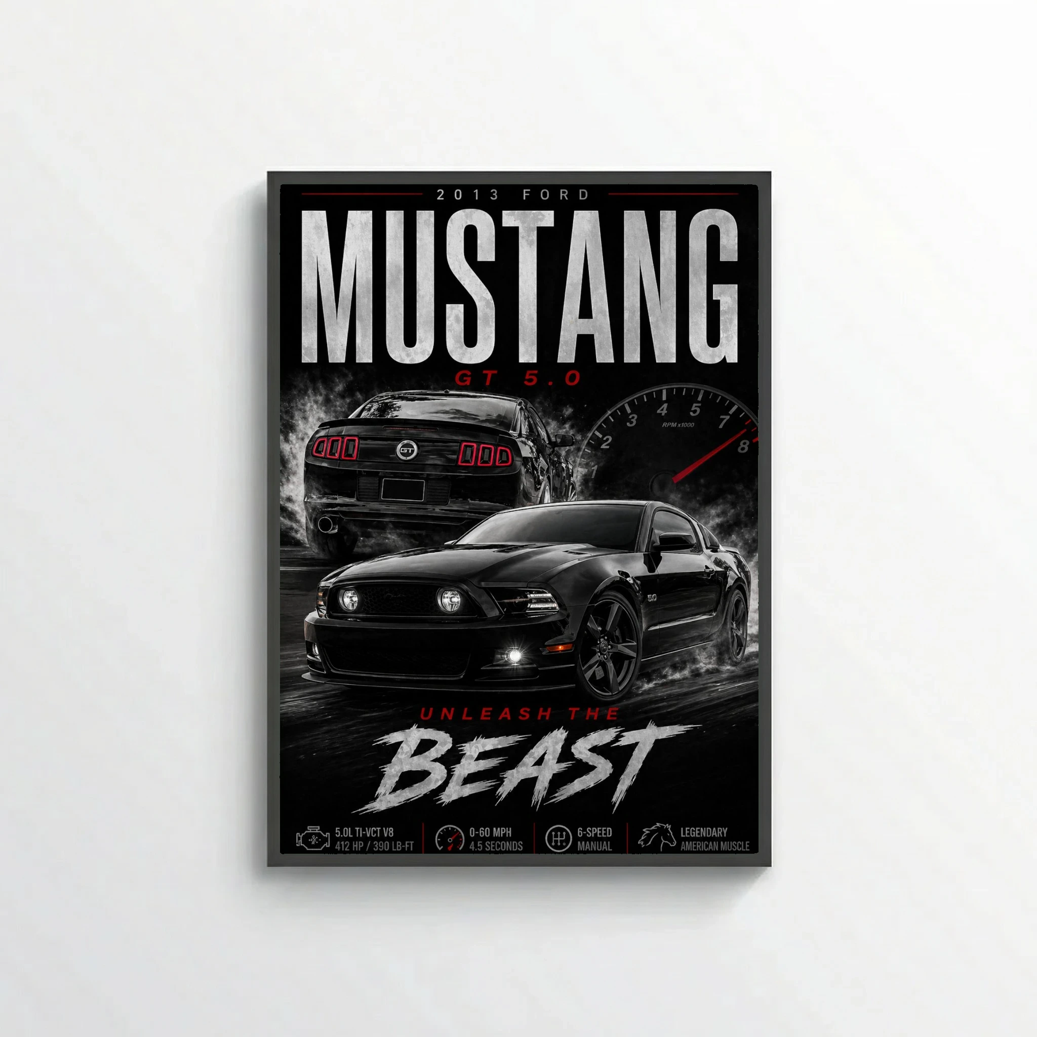 Ford Mustang GT 5.0 2013 Poster - Unleash The Beast Muscle Car Art