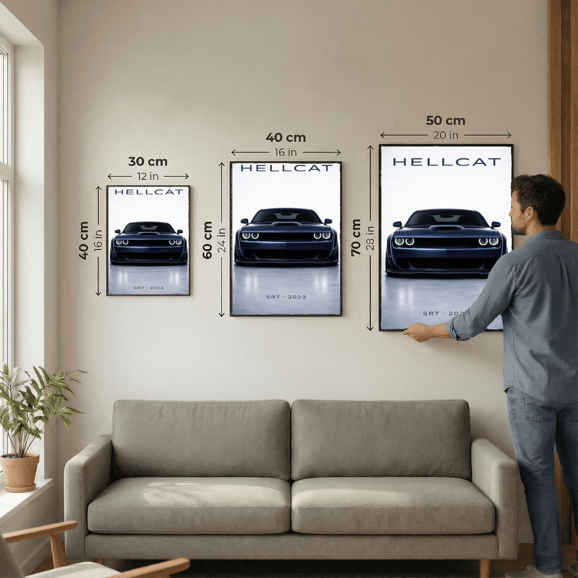 Dodge Challenger SRT Hellcat 2023 Poster - Minimalist American Muscle Car Art