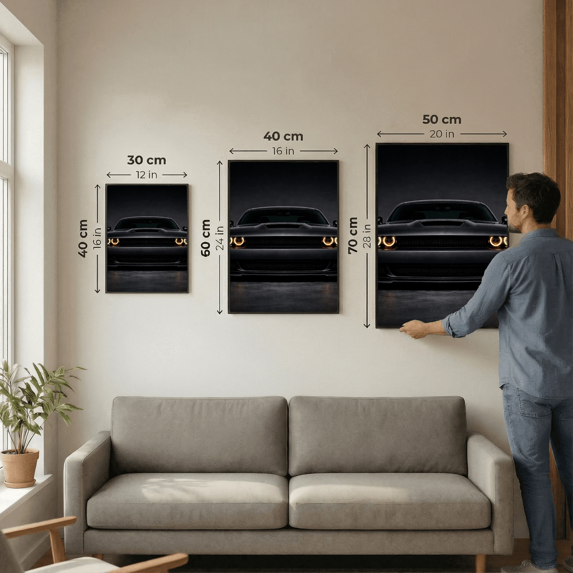 Dodge Challenger Matte Black Poster - Amber Halo Headlights Art