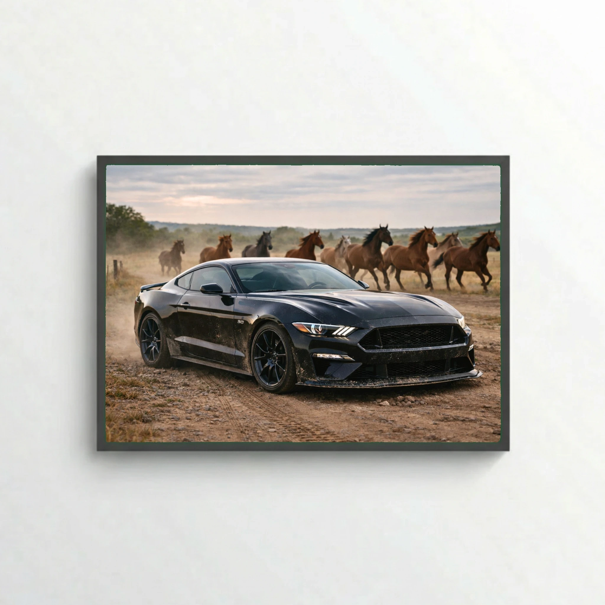 Ford Mustang GT Black Poster - Wild Horses Automotive Art