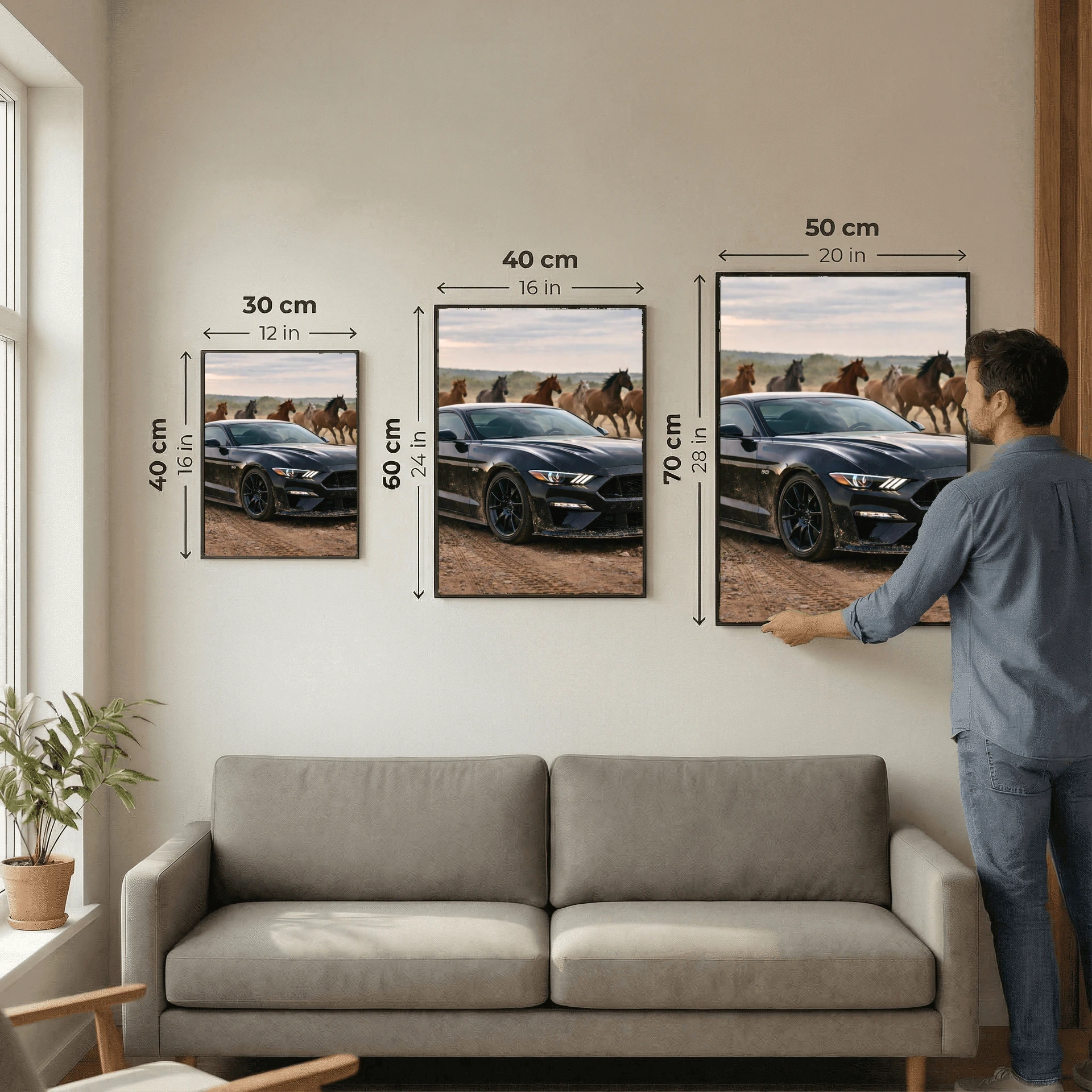 Ford Mustang GT Black Poster - Wild Horses Automotive Art