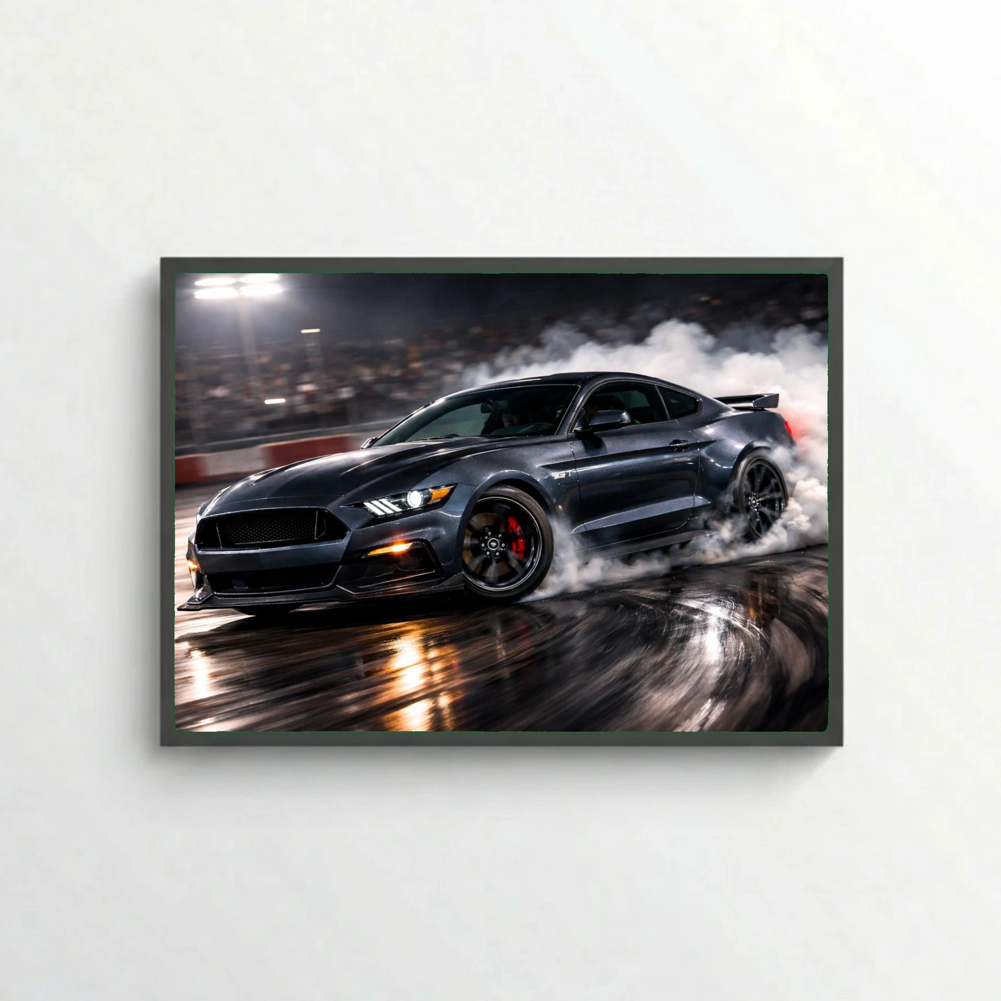 Ford Mustang GT Drifting Poster - Night Race Track Car Art