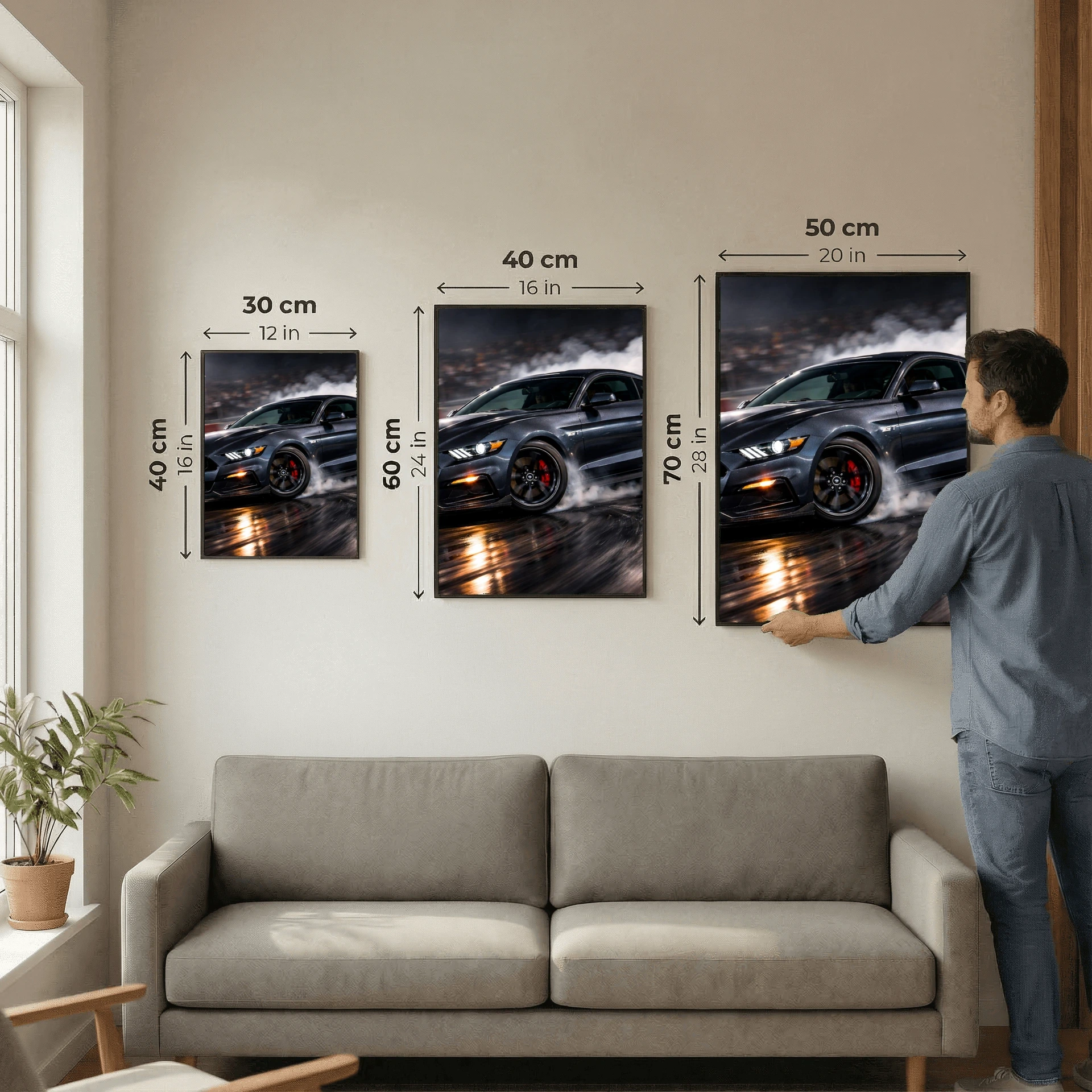 Ford Mustang GT Drifting Poster - Night Race Track Car Art