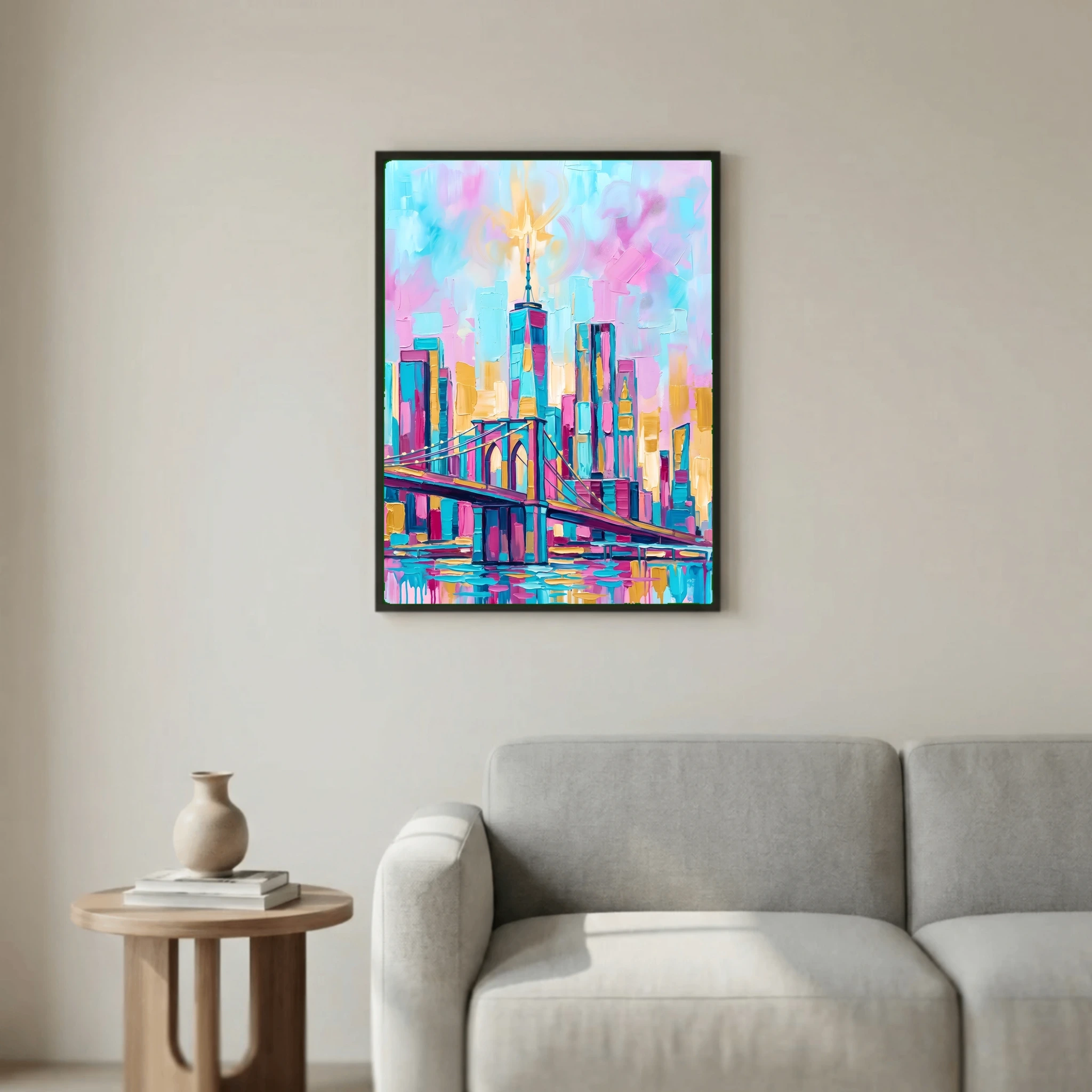 New York Skyline Impasto Painting