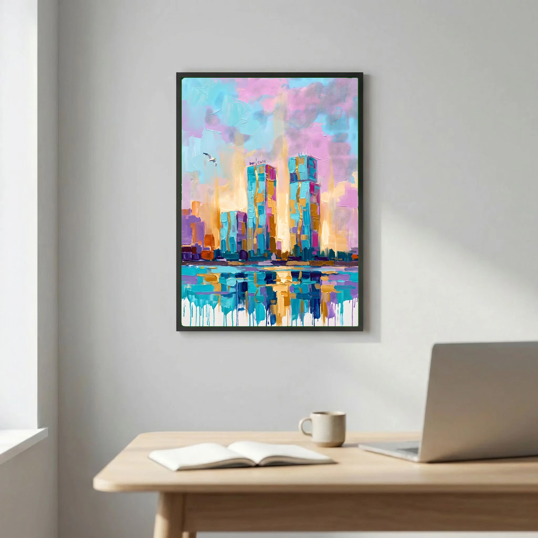 Urban Skyline Impasto Painting