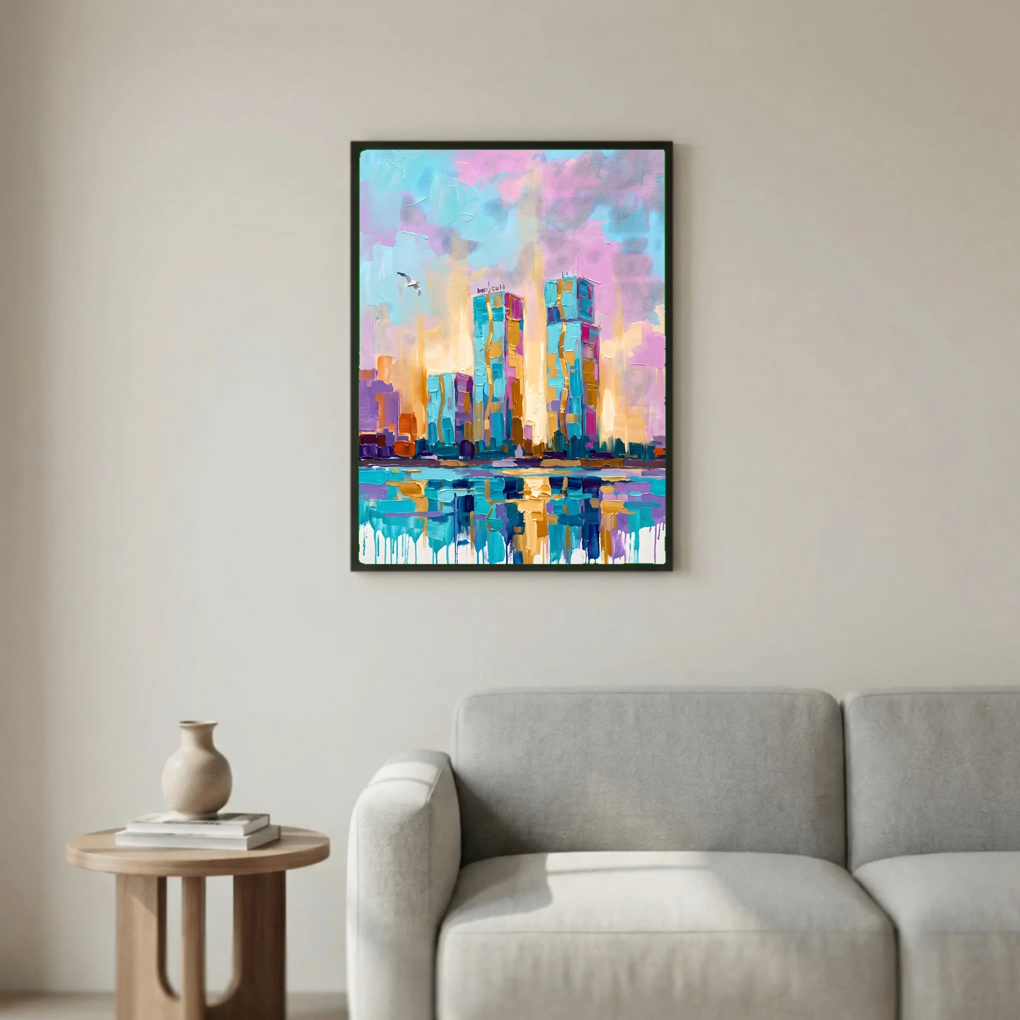 Urban Skyline Impasto Painting