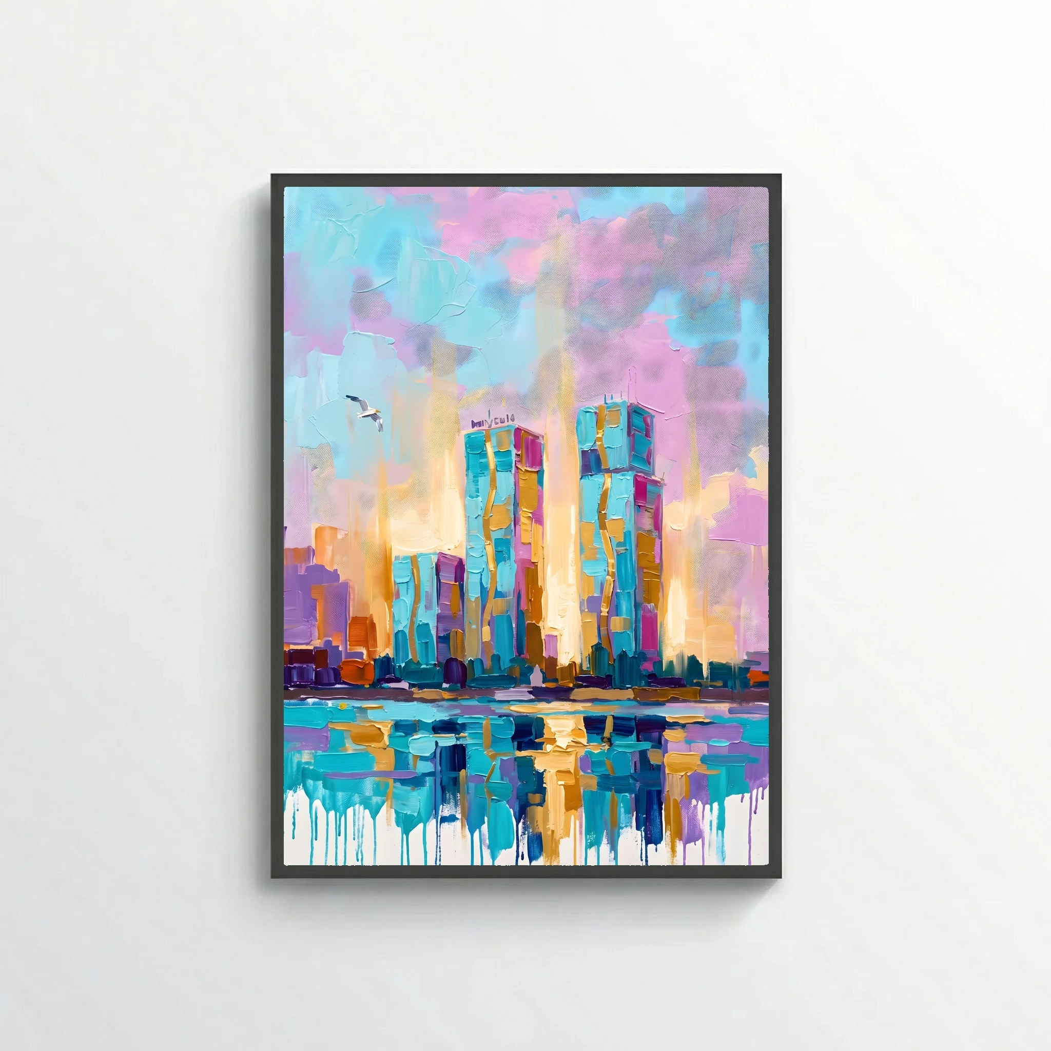 Urban Skyline Impasto Painting