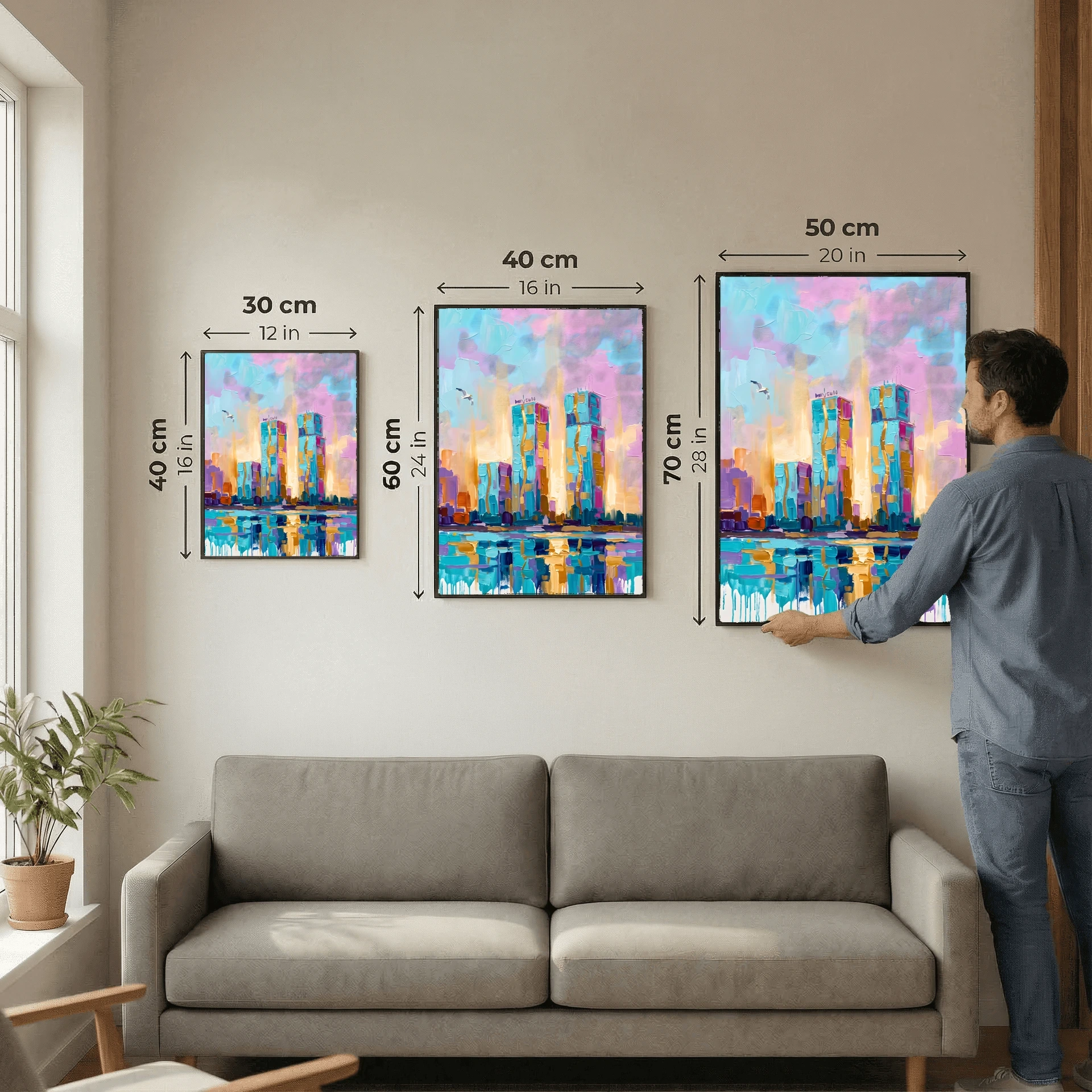 Urban Skyline Impasto Painting