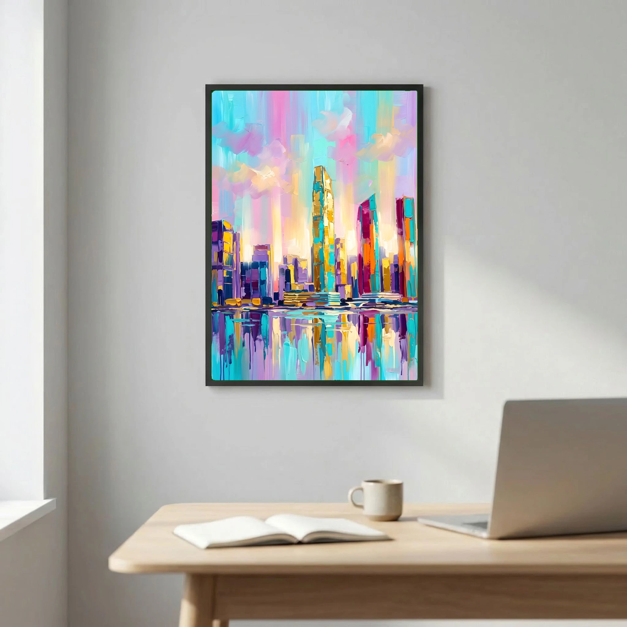 Urban Skyline Golden Skyscraper Painting