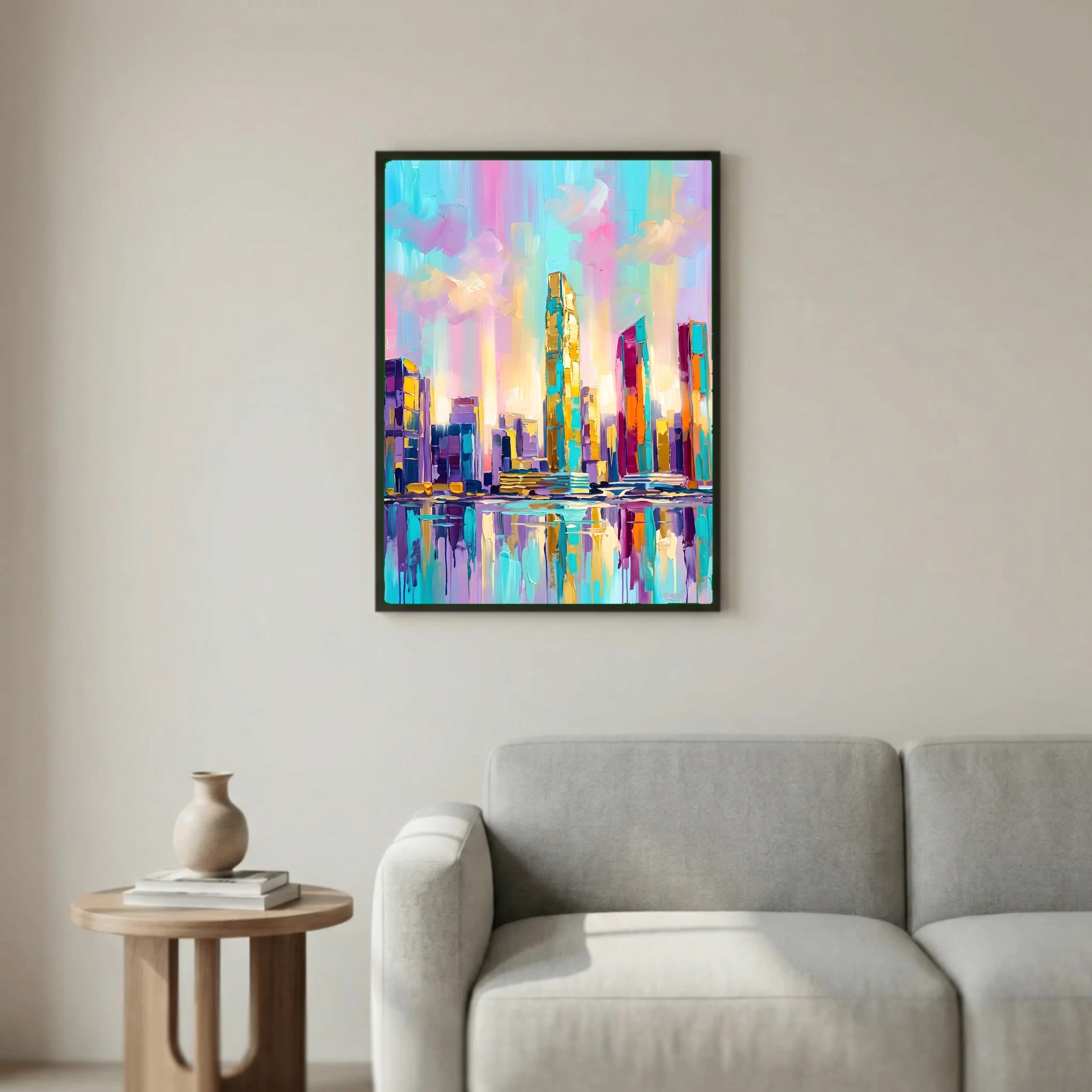 Urban Skyline Golden Skyscraper Painting