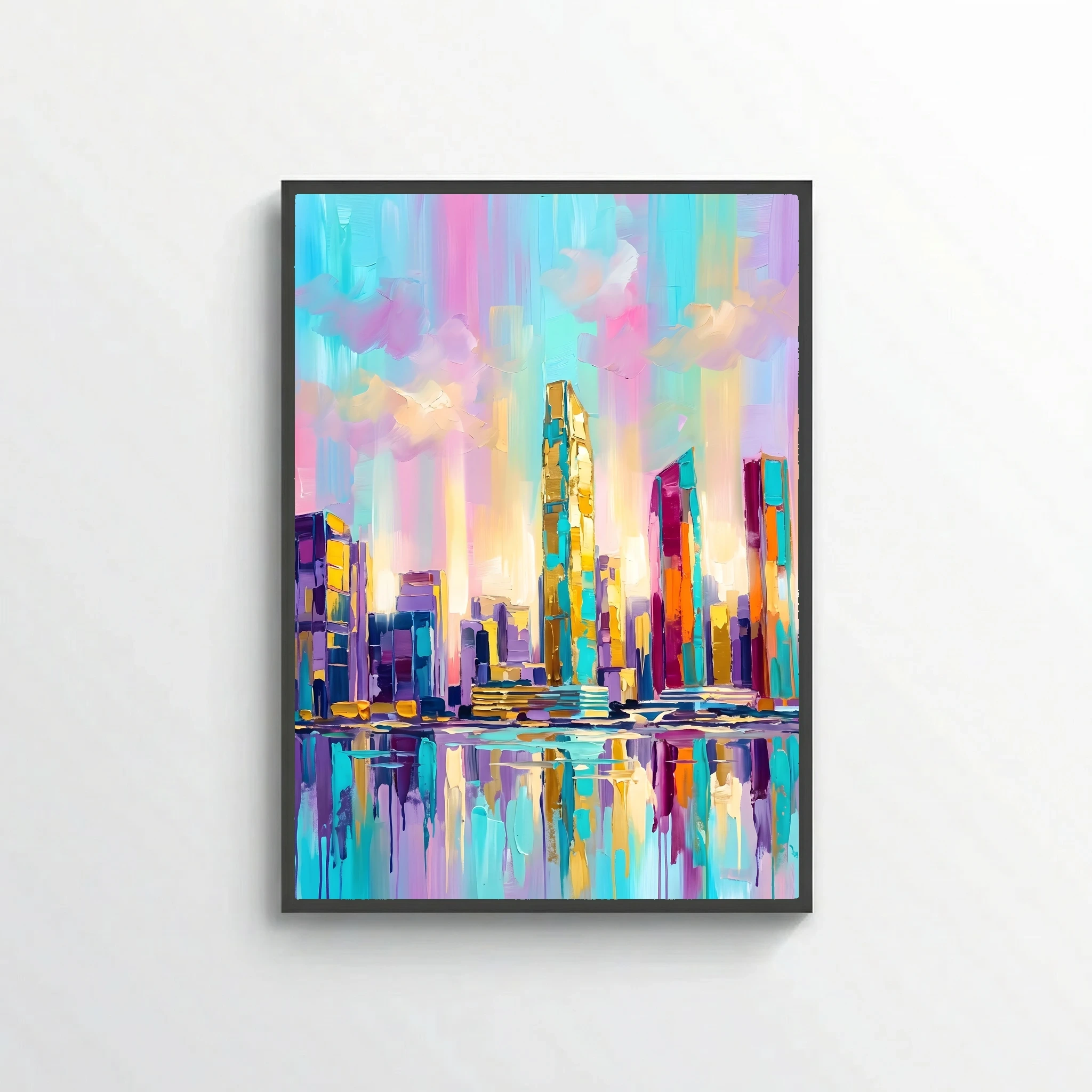 Urban Skyline Golden Skyscraper Painting