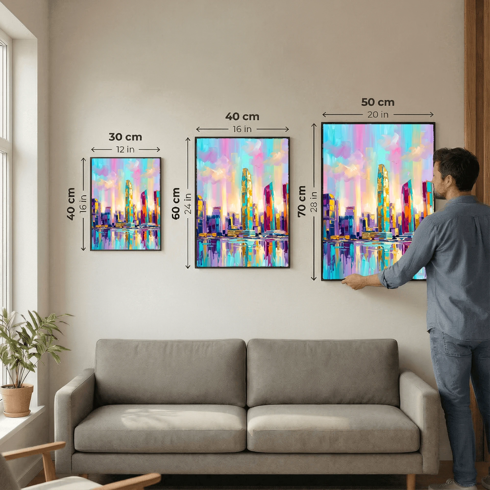 Urban Skyline Golden Skyscraper Painting
