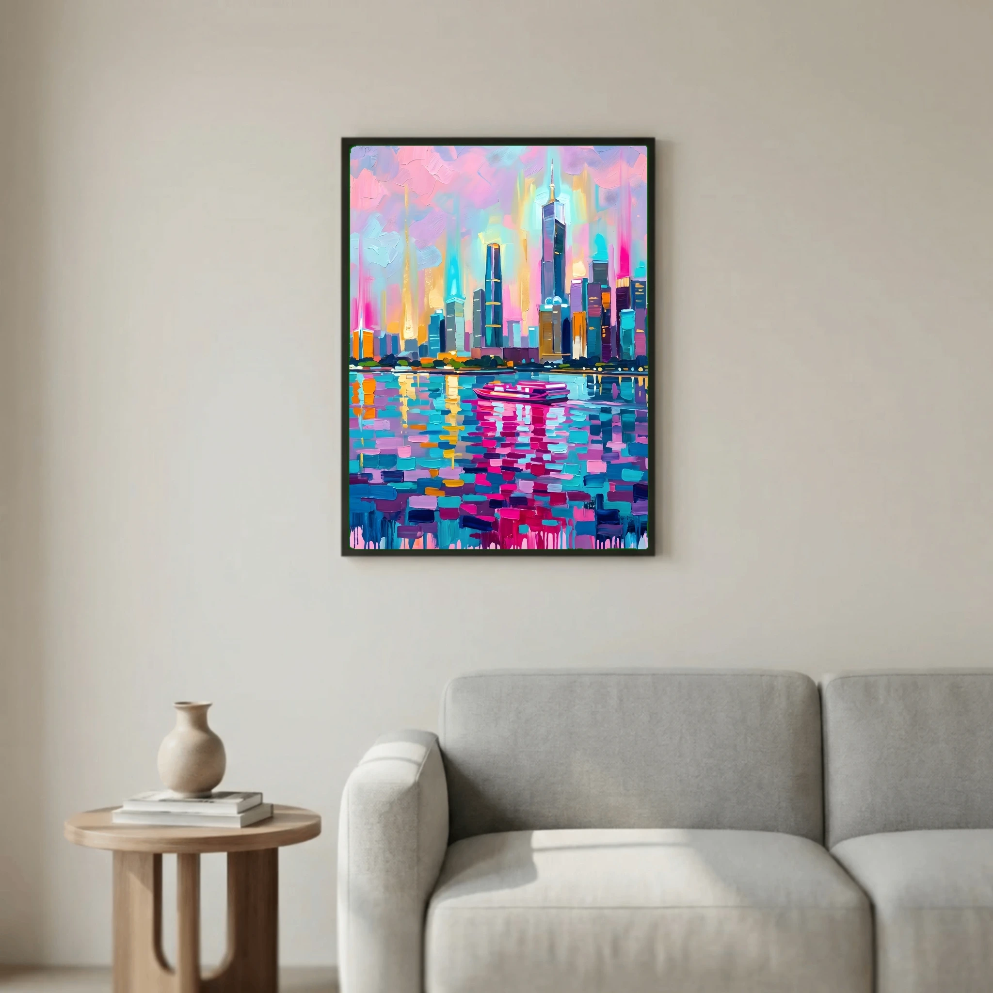 City Skyline with Boat