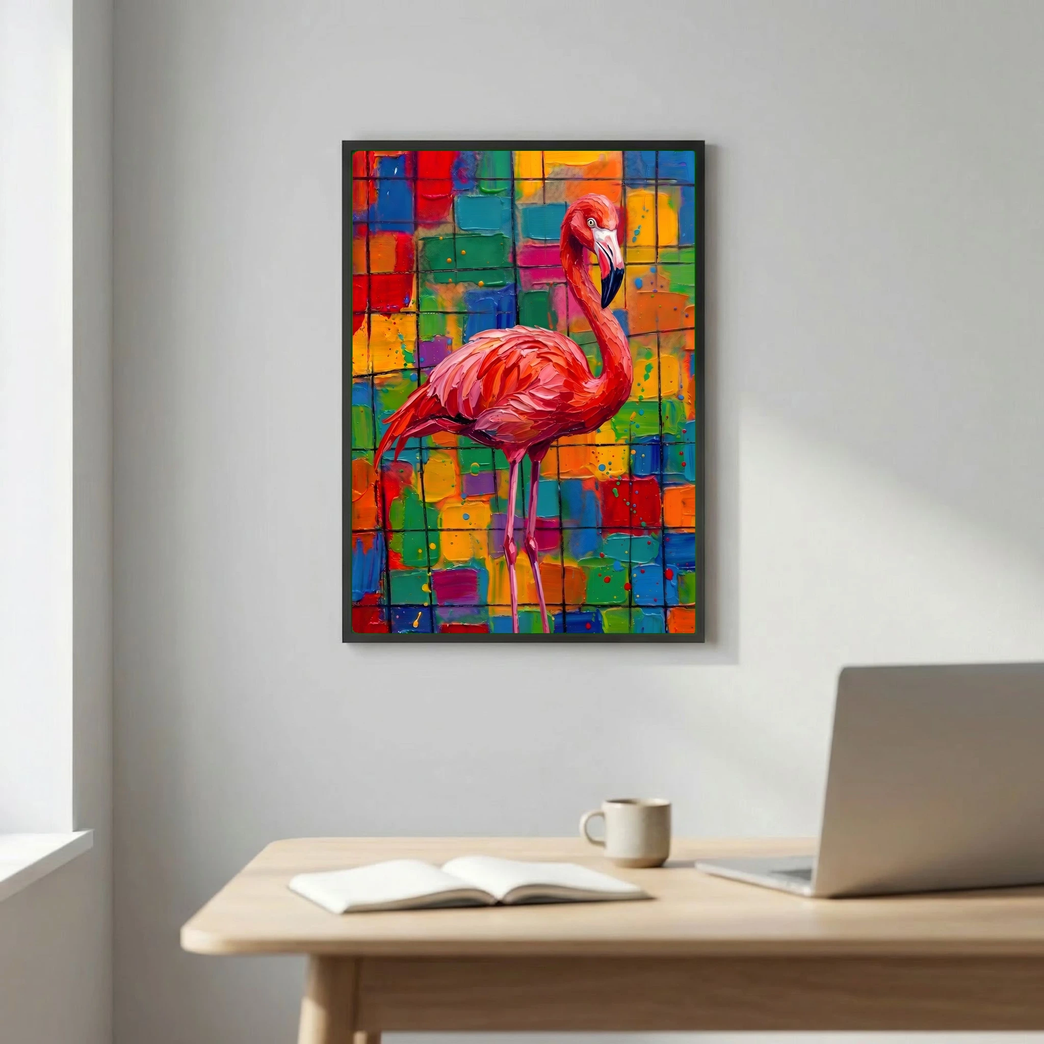 Vibrant Tropical Bird Wall Art – Bold Textured Flamingo Canvas Print