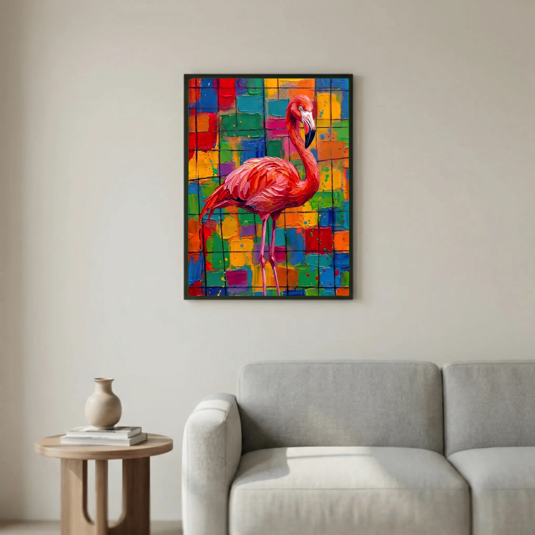Vibrant Tropical Bird Wall Art – Bold Textured Flamingo Canvas Print