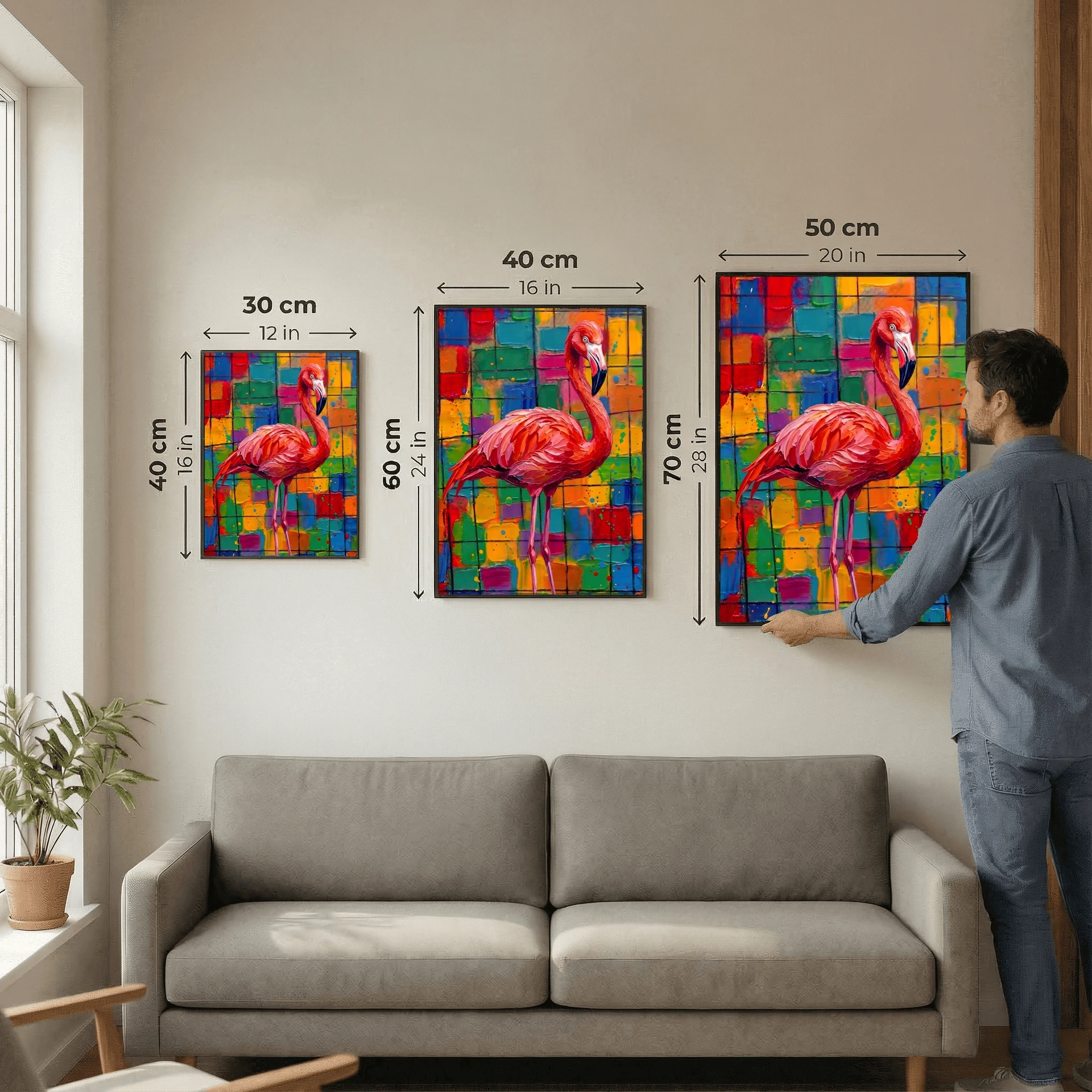 Vibrant Tropical Bird Wall Art – Bold Textured Flamingo Canvas Print