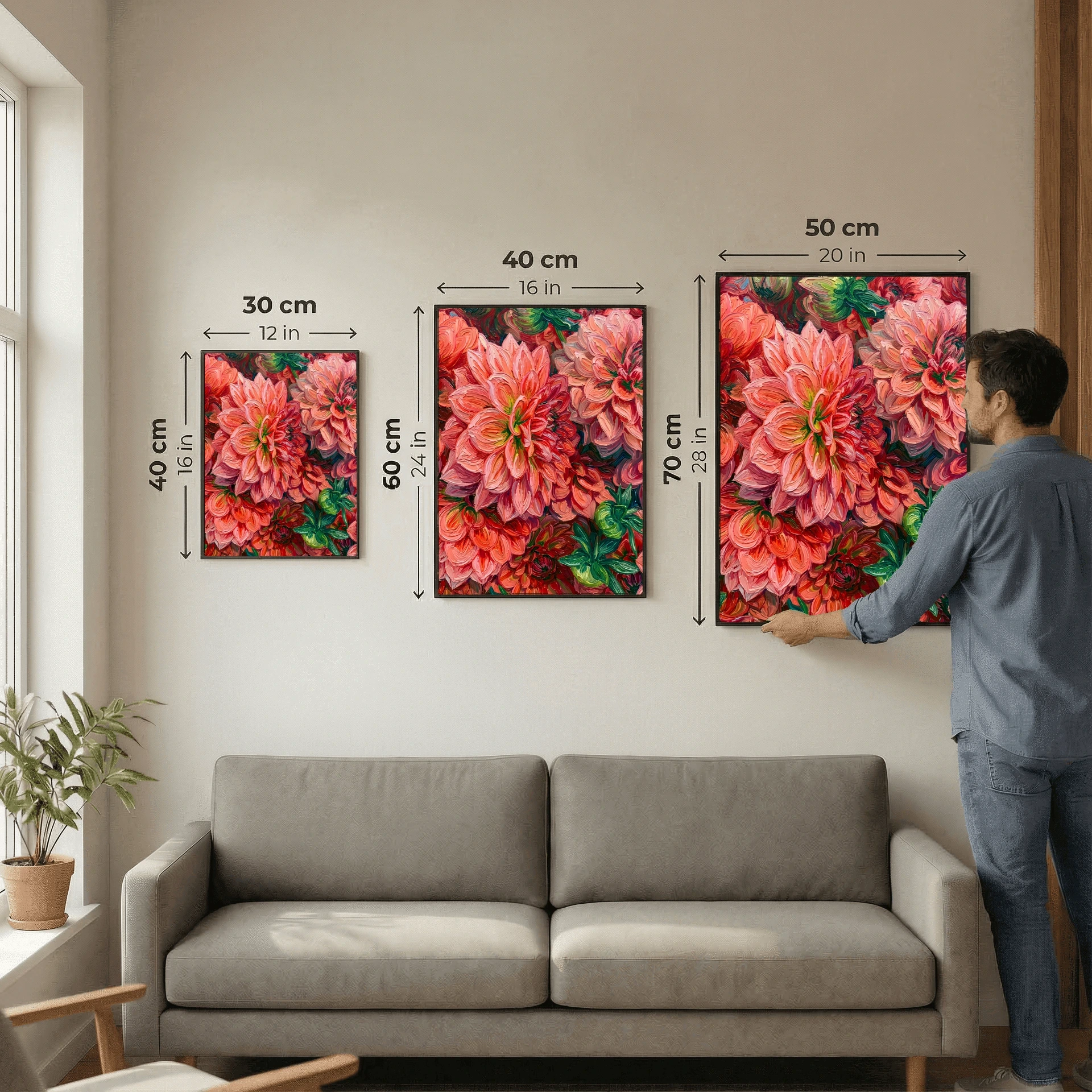 Red and Pink Dahlias Textured Oil Painting Style