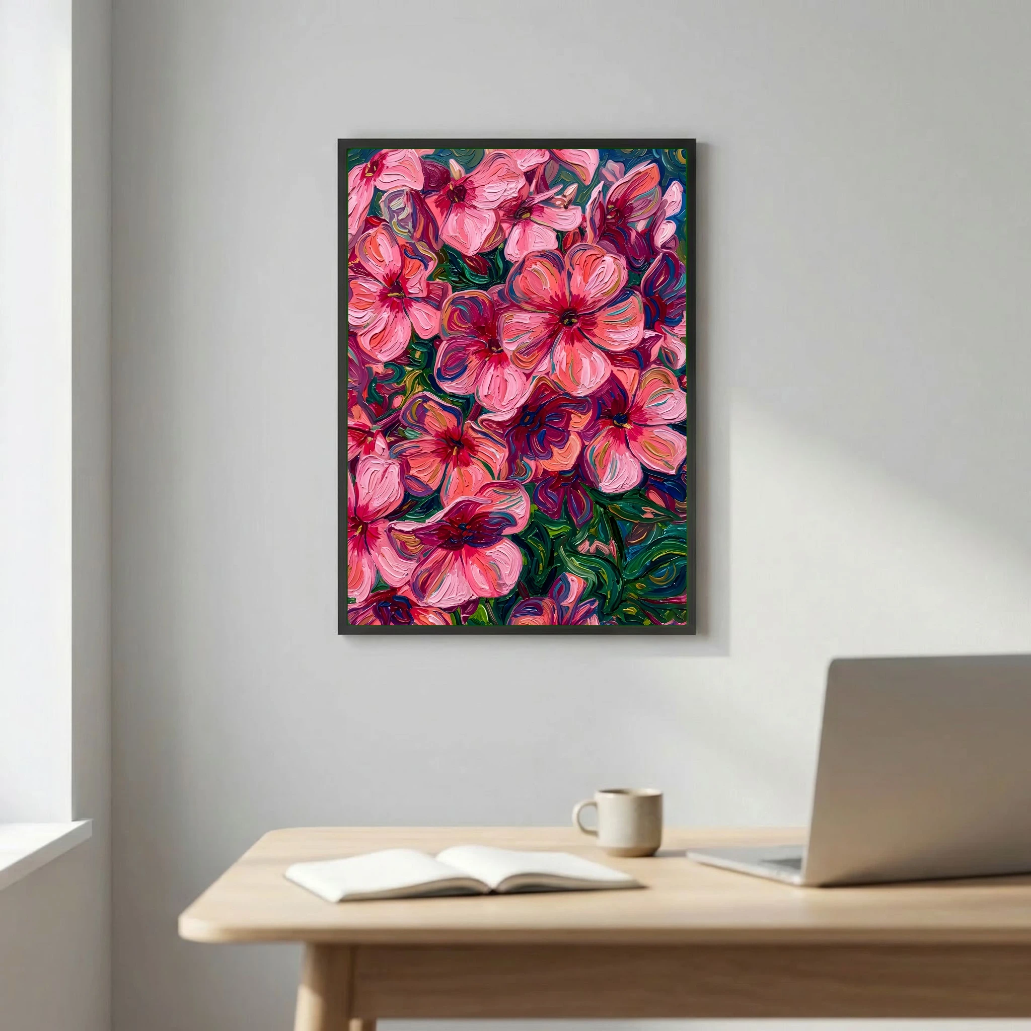 Pink and Purple Blossoms in Textured Oil Painting Style
