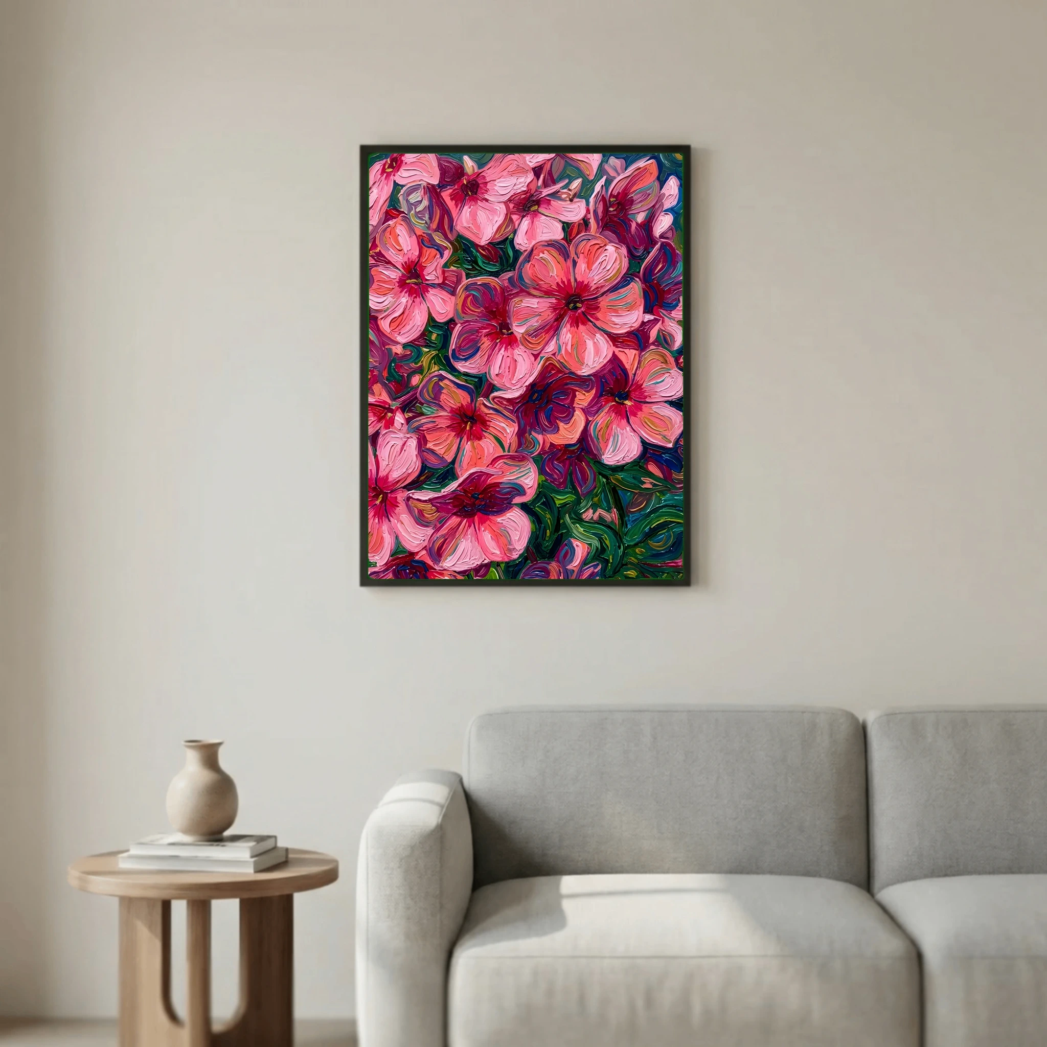 Pink and Purple Blossoms in Textured Oil Painting Style