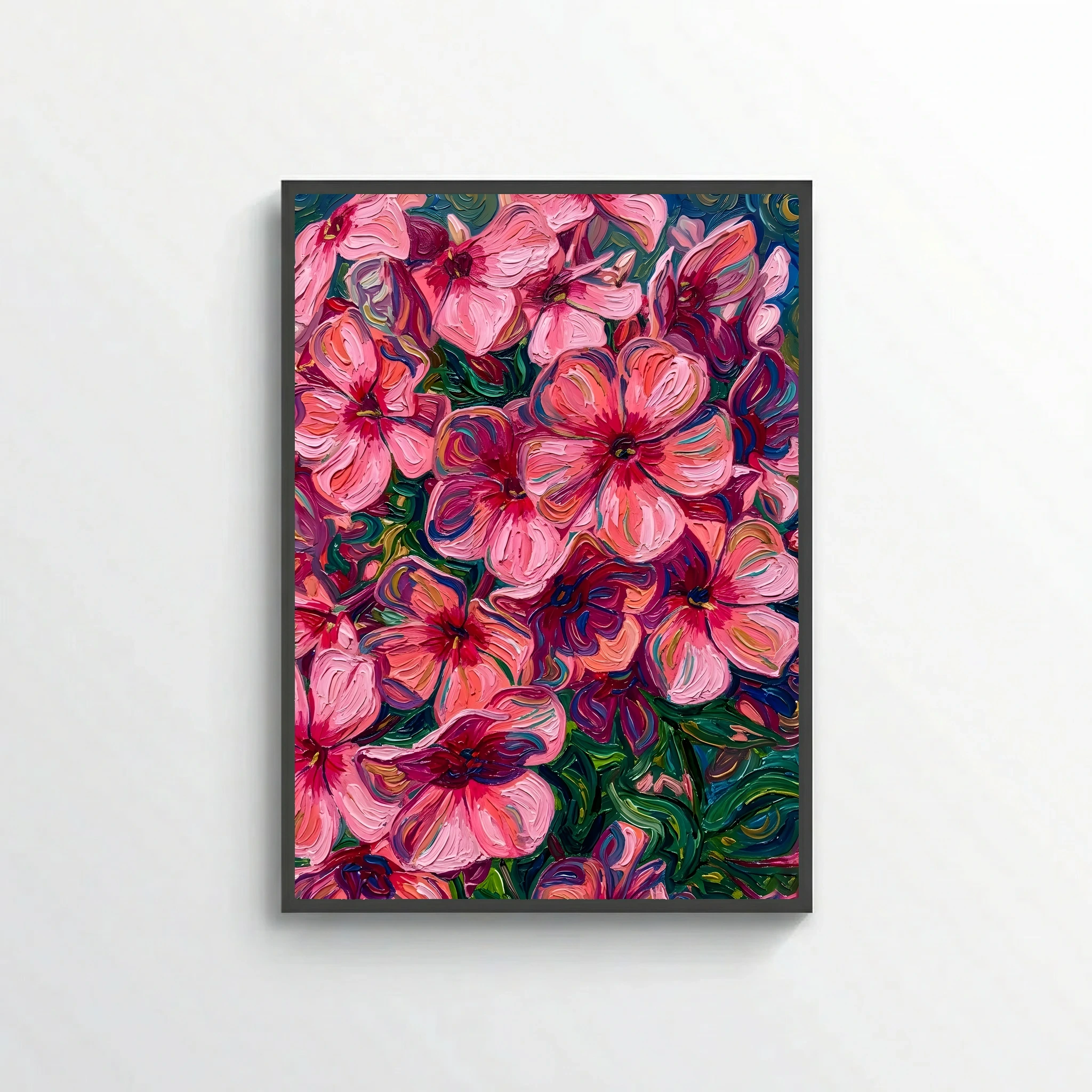 Pink and Purple Blossoms in Textured Oil Painting Style