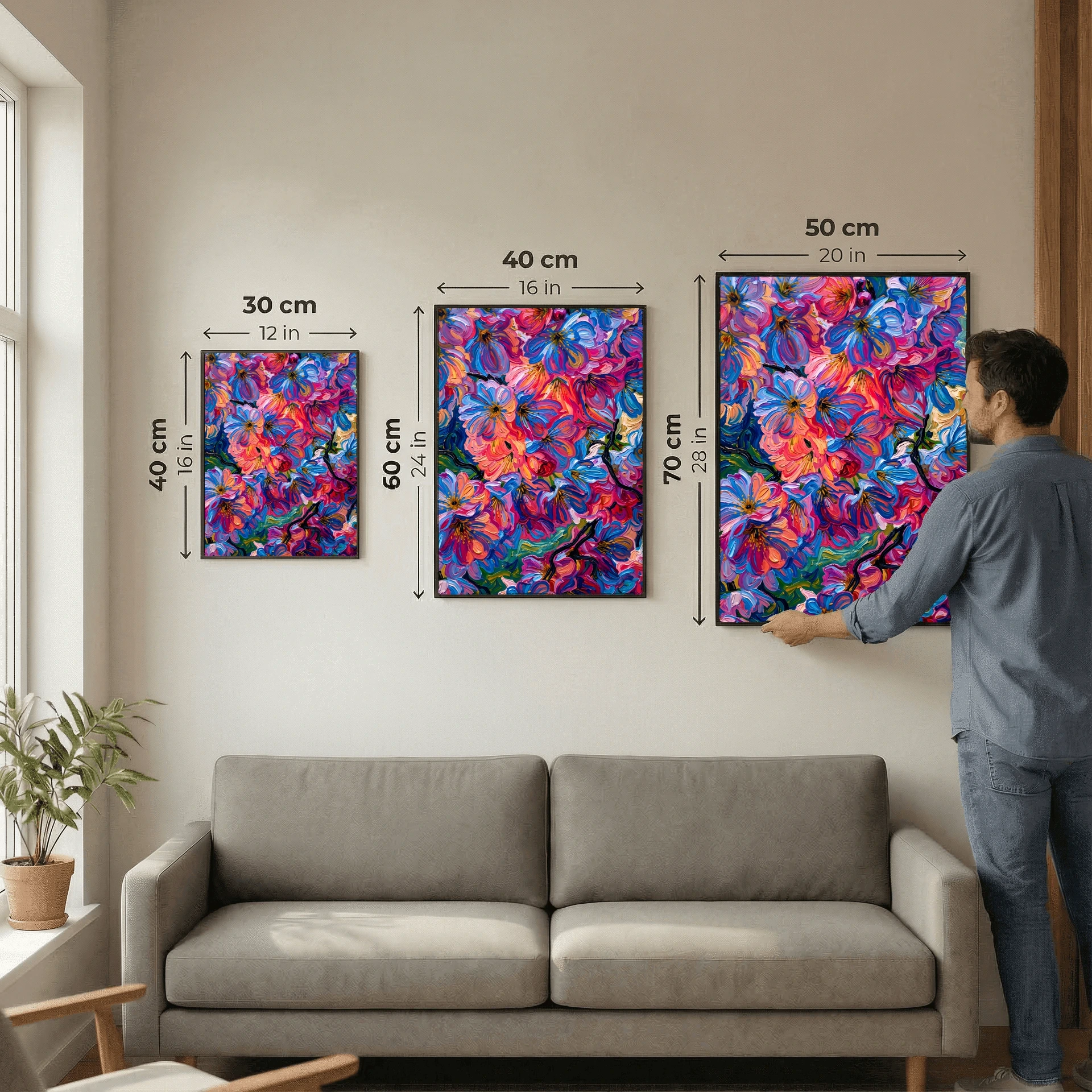 Pink and Blue Tree Blossoms in Textured Oil Painting Style