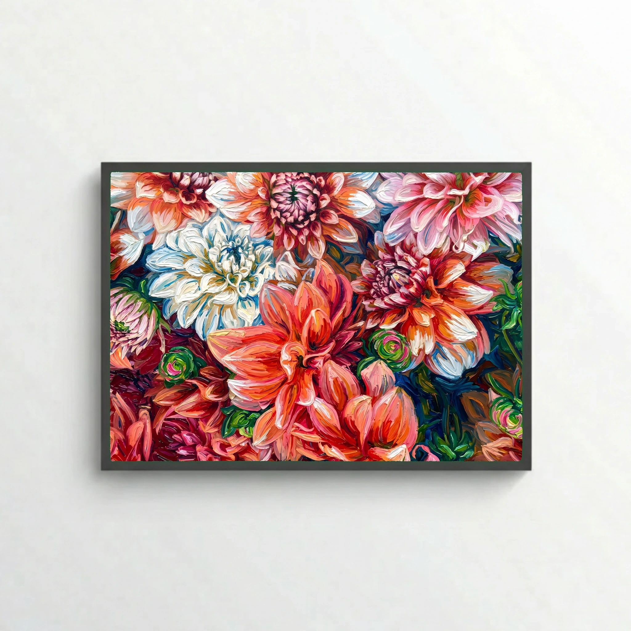 Orange and White Dahlias in Textured Oil Painting Style