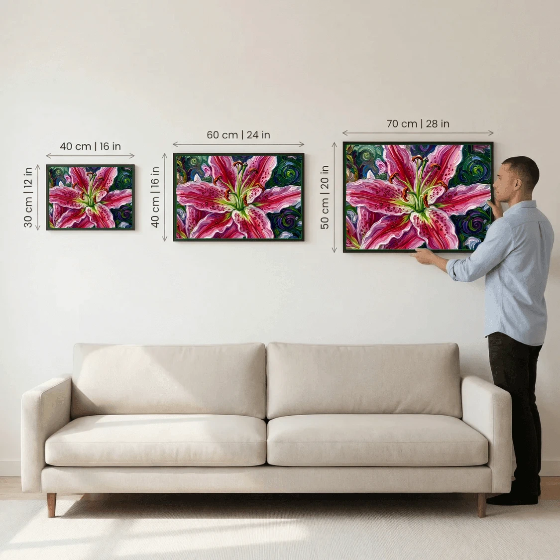 Close-Up Pink Lily in Textured Oil Painting Style
