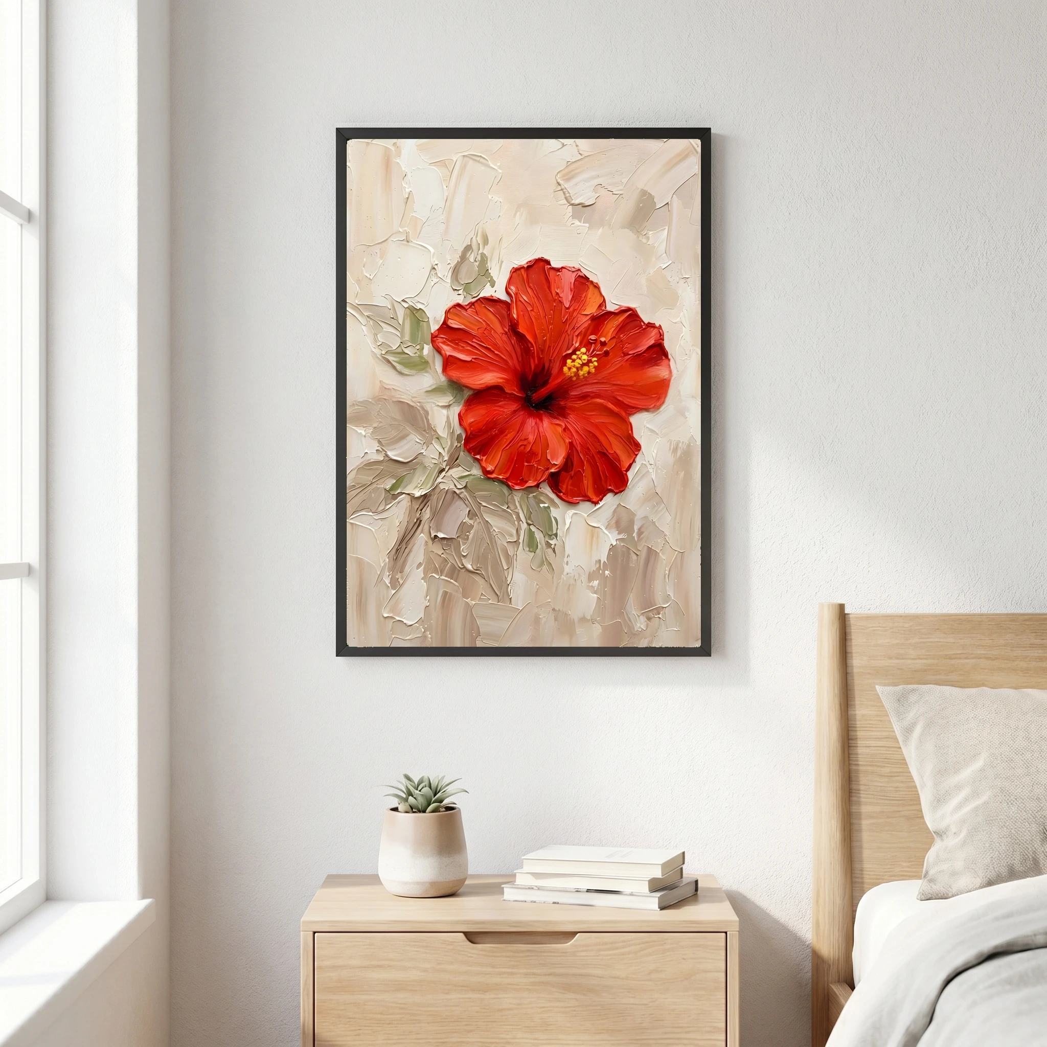 Tropical Floral Wall Art – Red Hibiscus Blossom