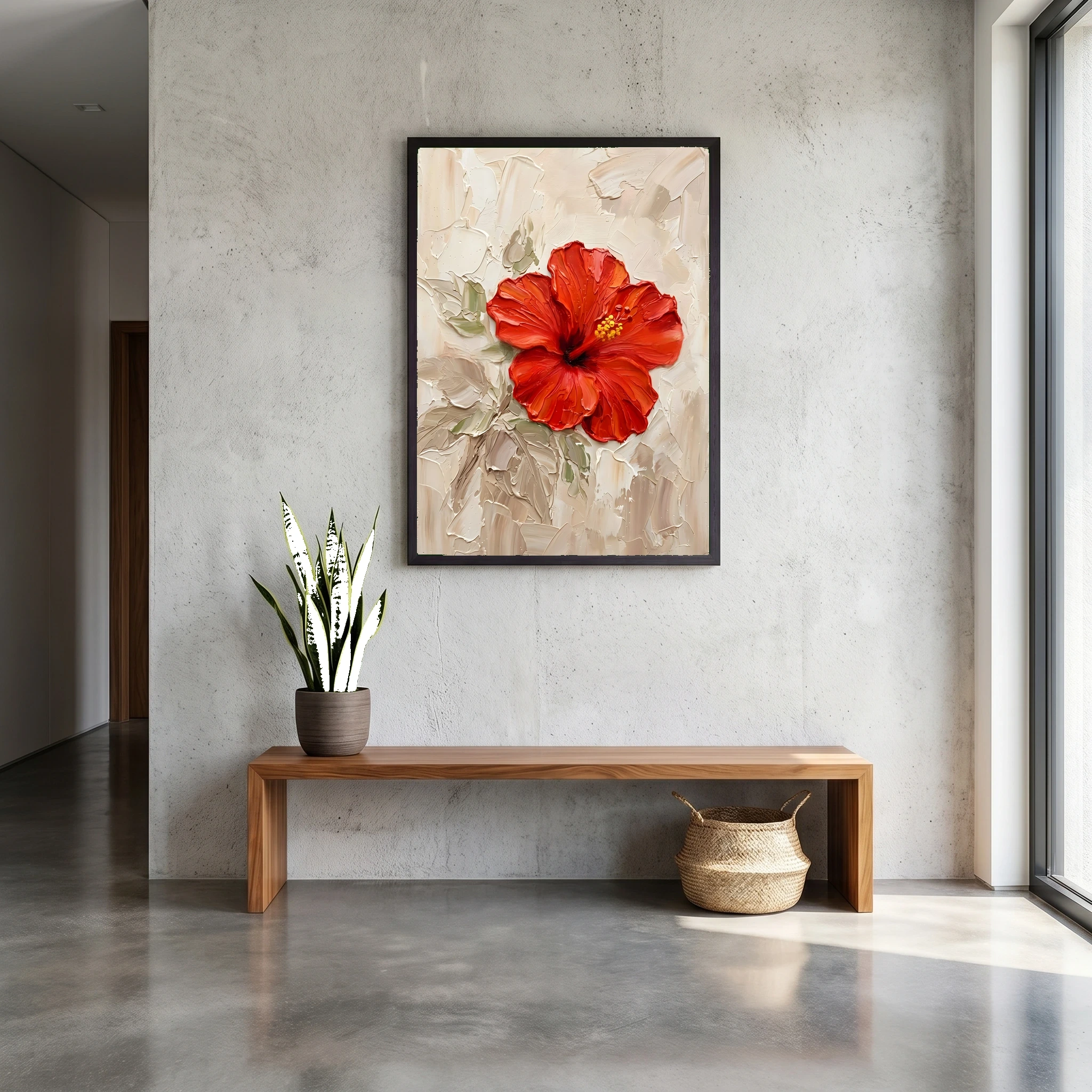 Tropical Floral Wall Art – Red Hibiscus Blossom