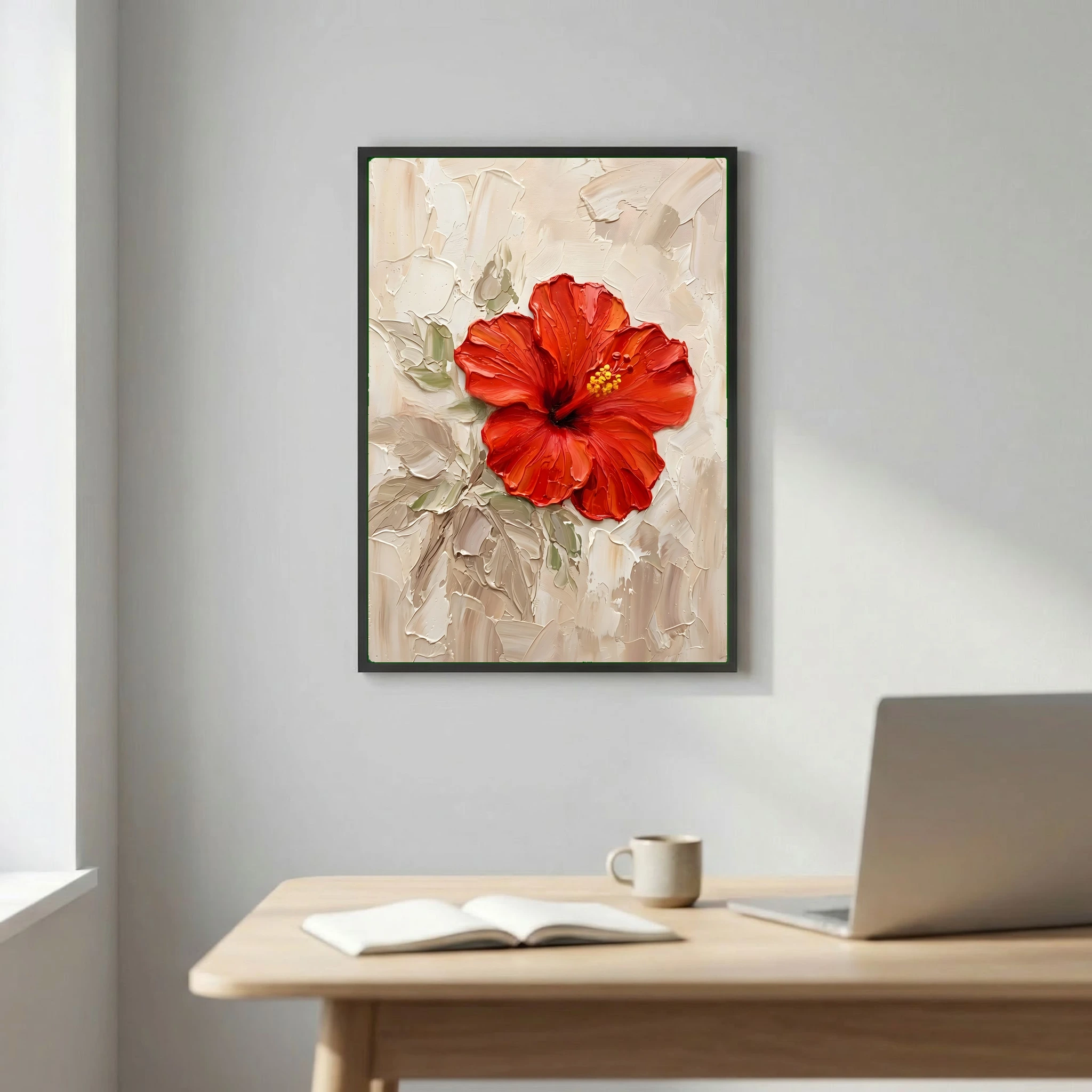 Tropical Floral Wall Art – Red Hibiscus Blossom