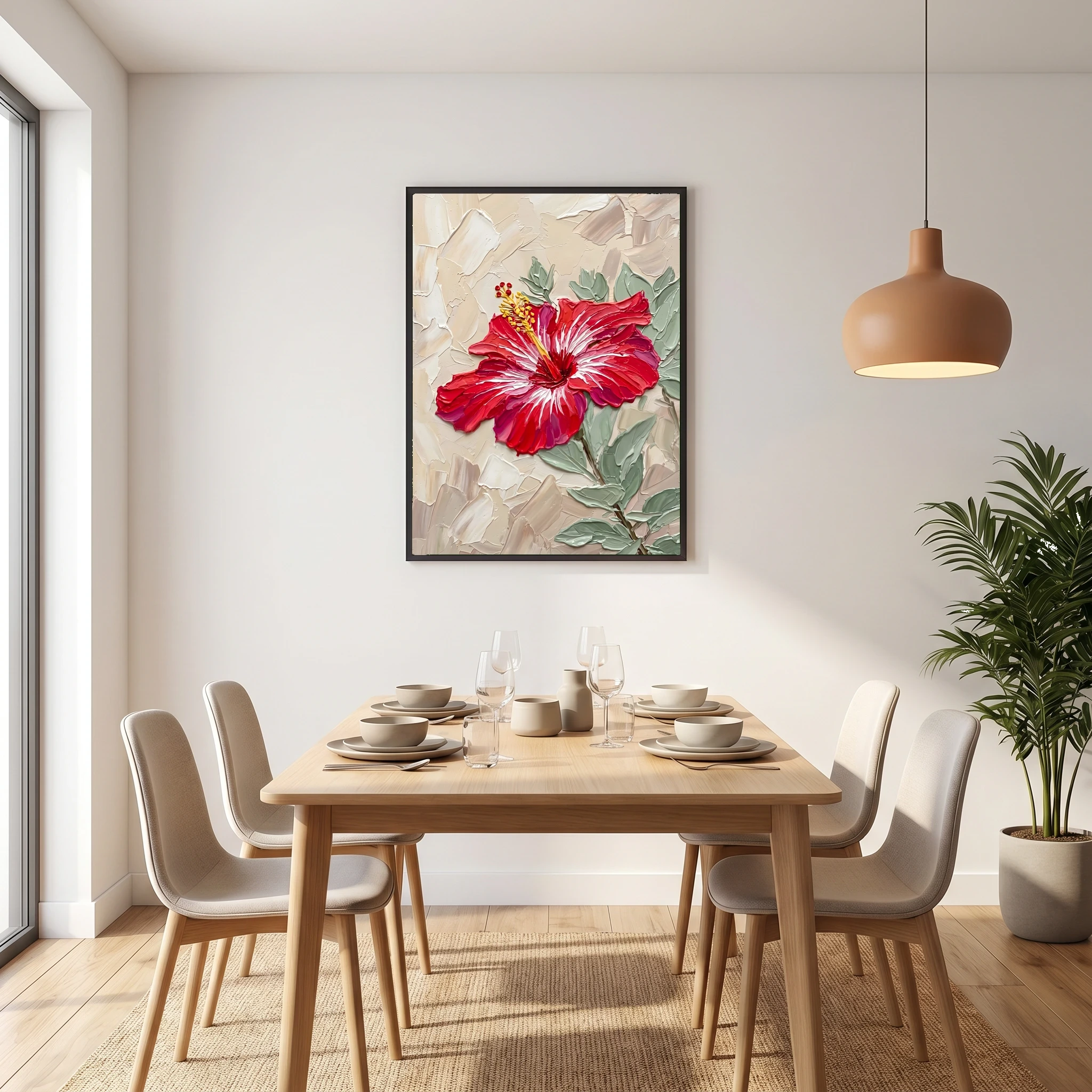 Tropical Floral Wall Art – Bold Textured Hibiscus