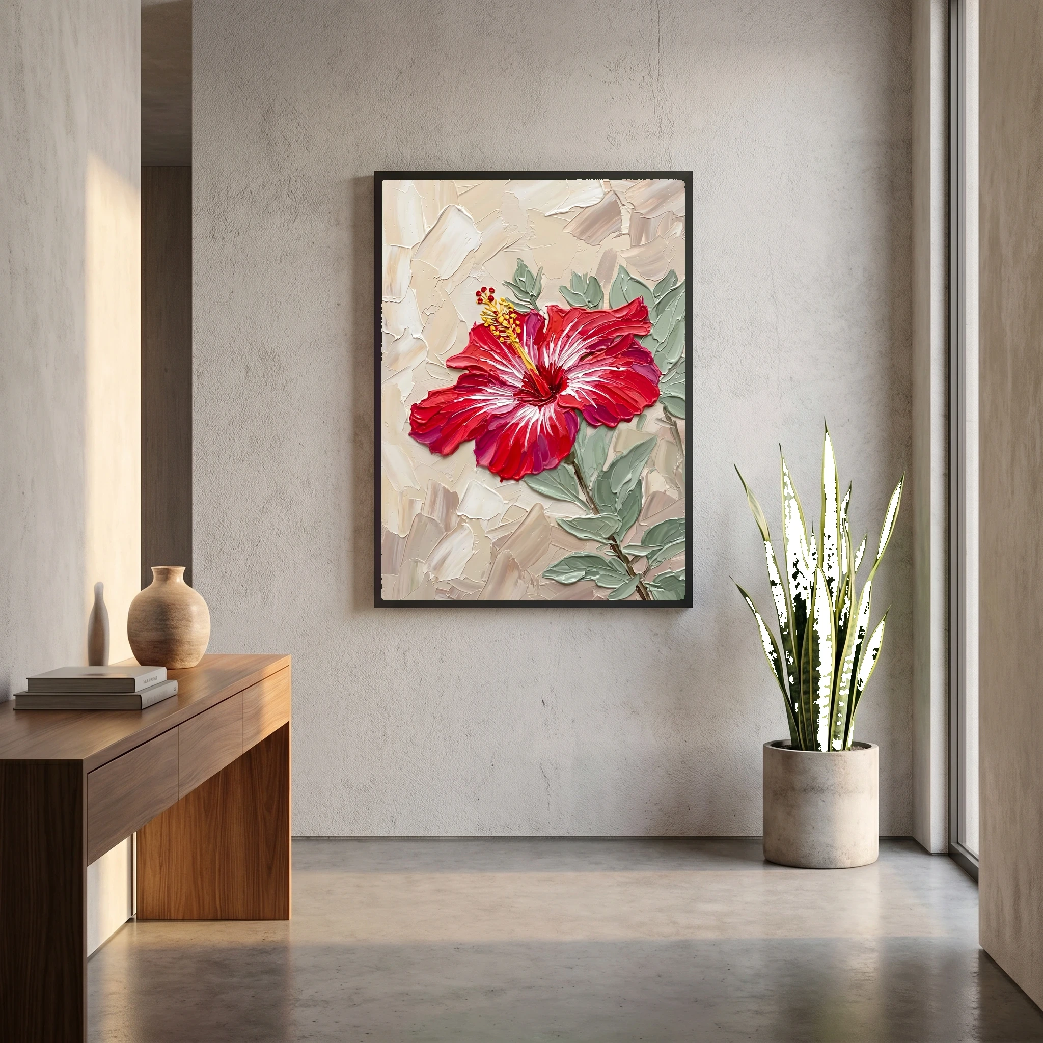 Tropical Floral Wall Art – Bold Textured Hibiscus