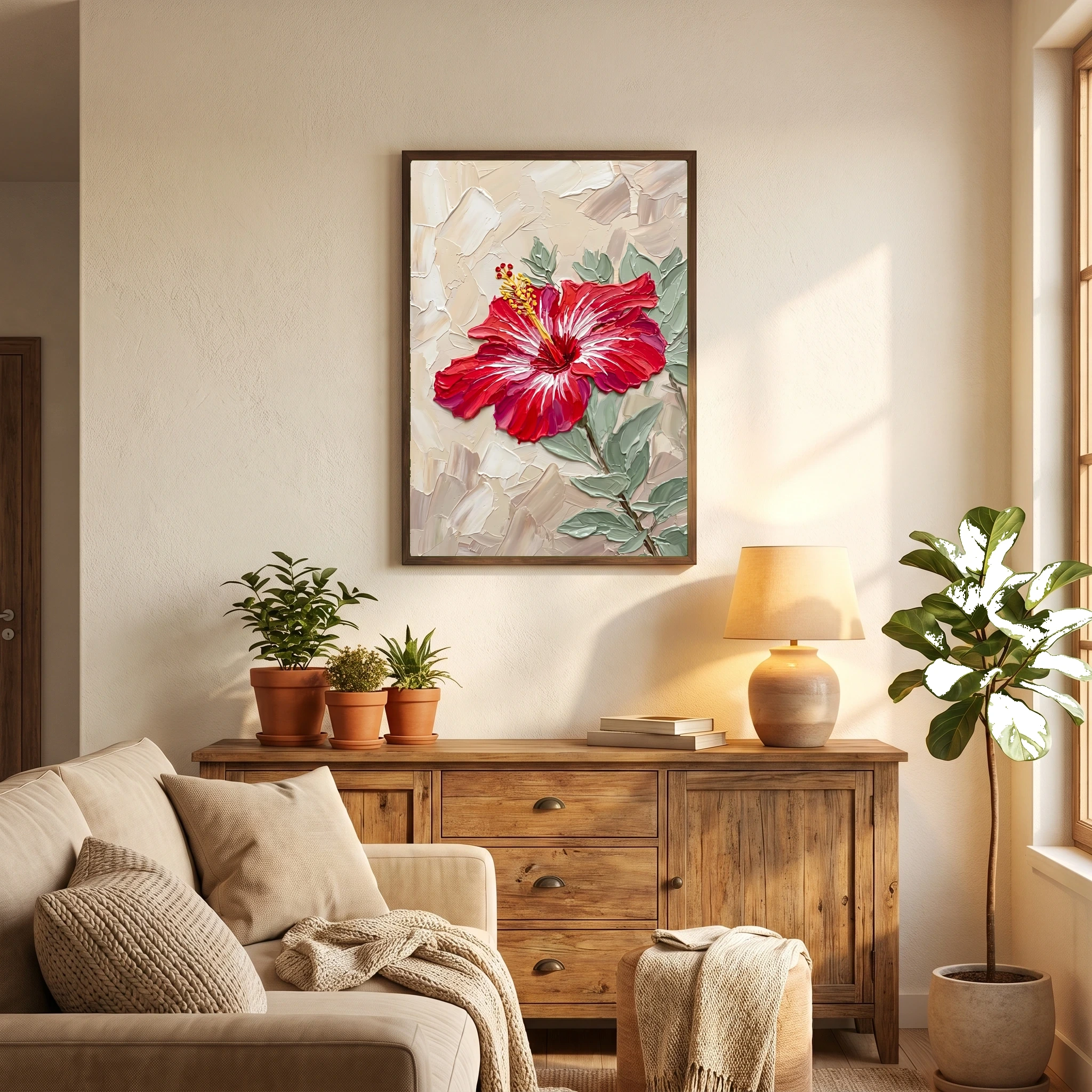 Tropical Floral Wall Art – Bold Textured Hibiscus