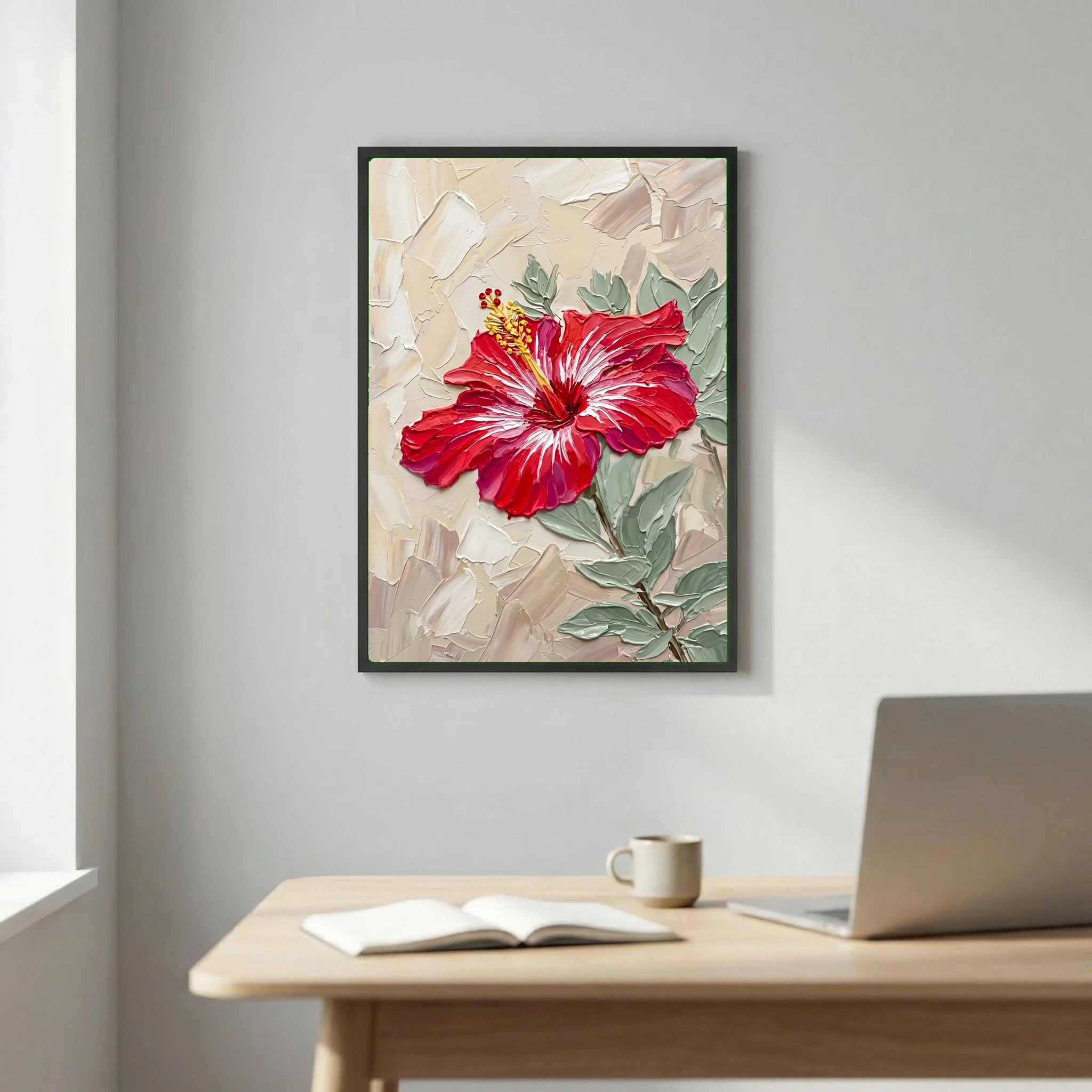 Tropical Floral Wall Art – Bold Textured Hibiscus