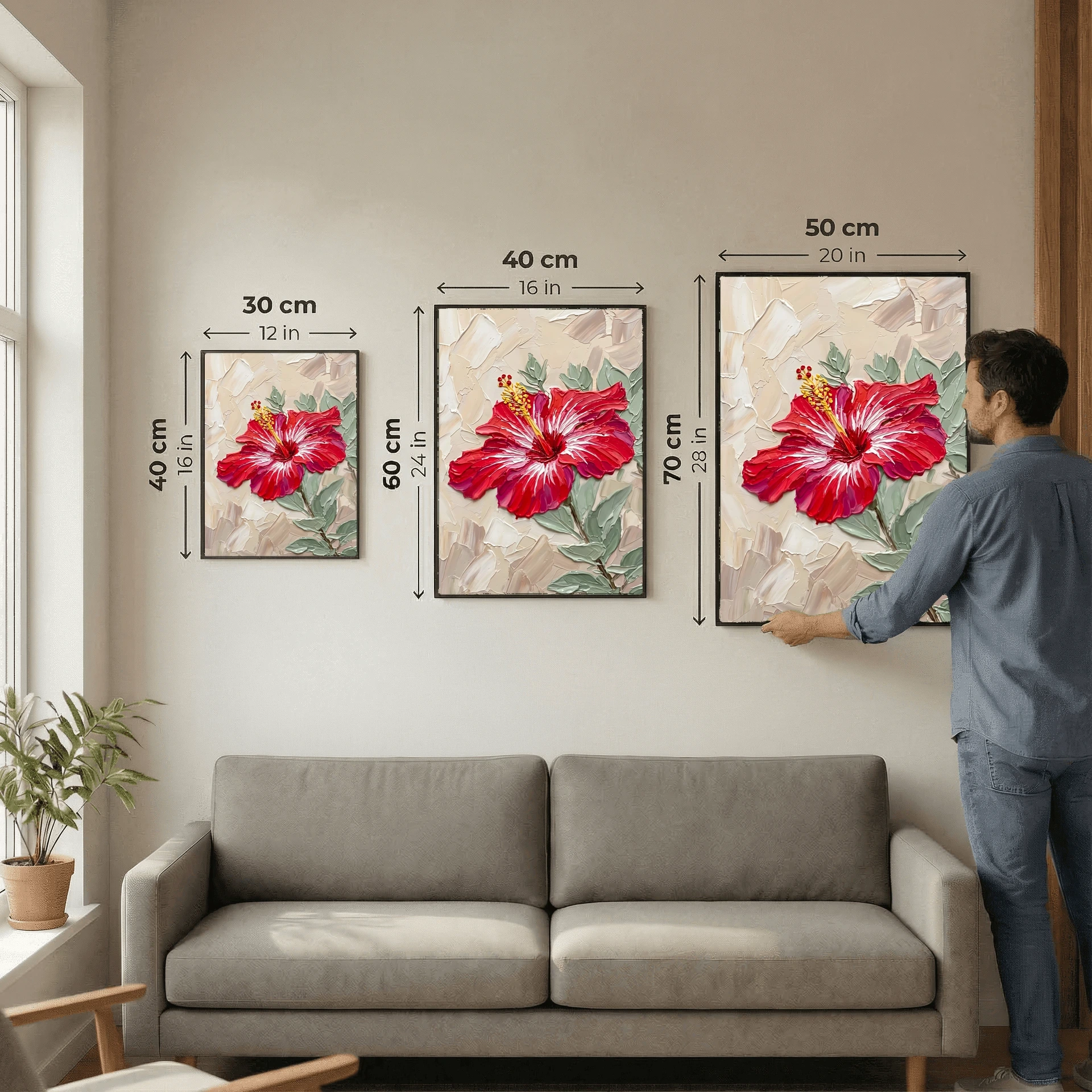 Tropical Floral Wall Art – Bold Textured Hibiscus