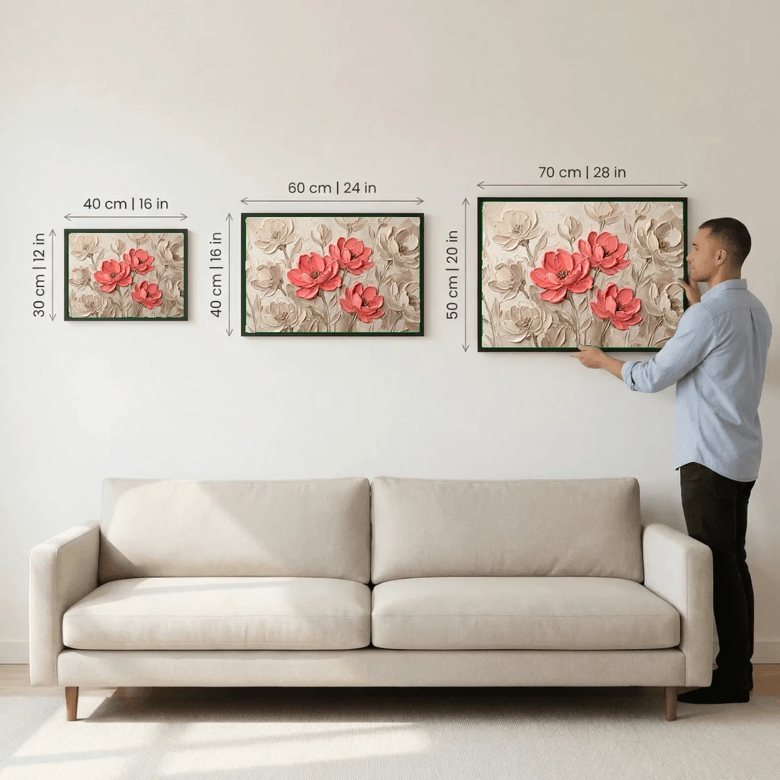 Coral Blossoms – Textured Neutral Floral Canvas