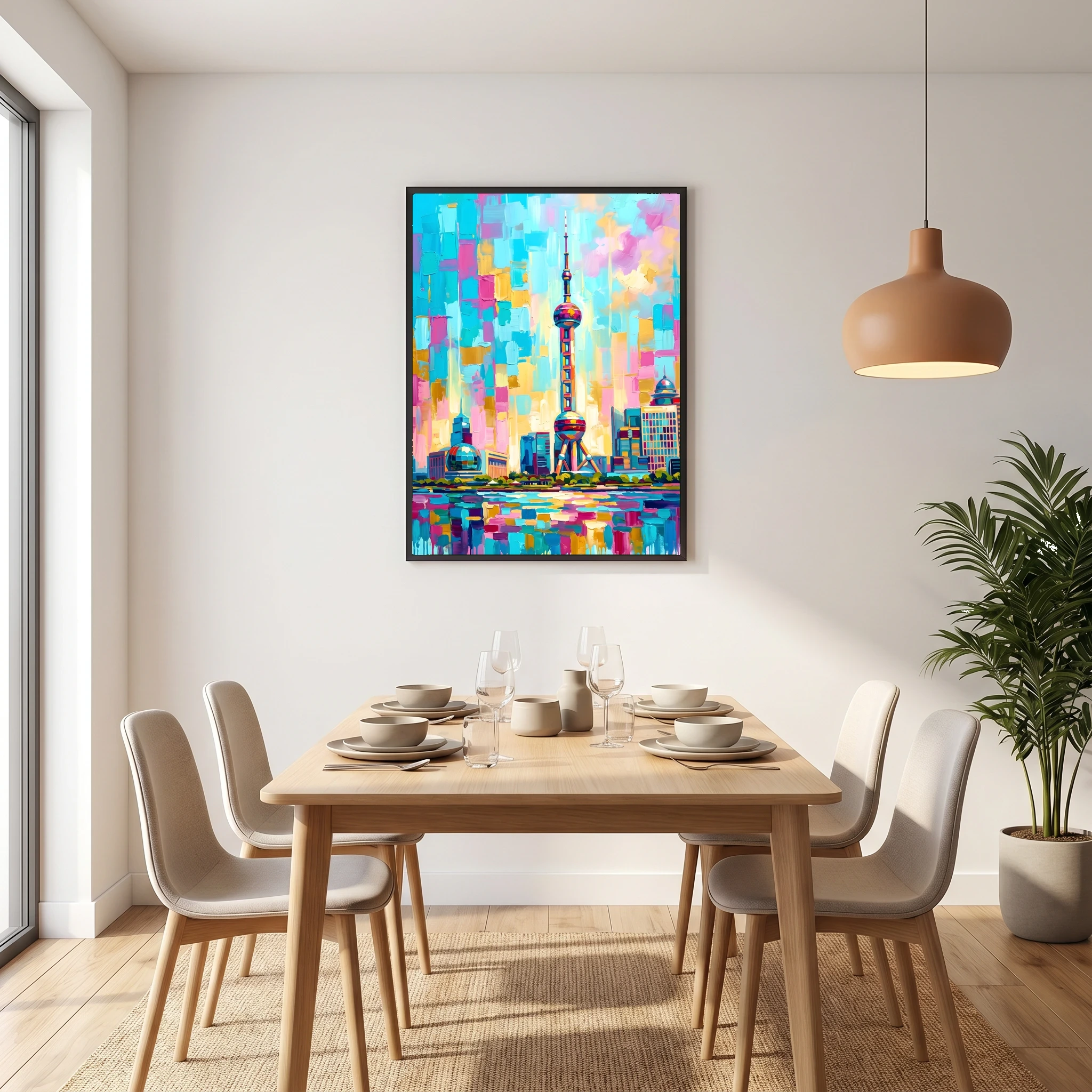 Vibrant Shanghai Skyline – Modern Textured Cityscape
