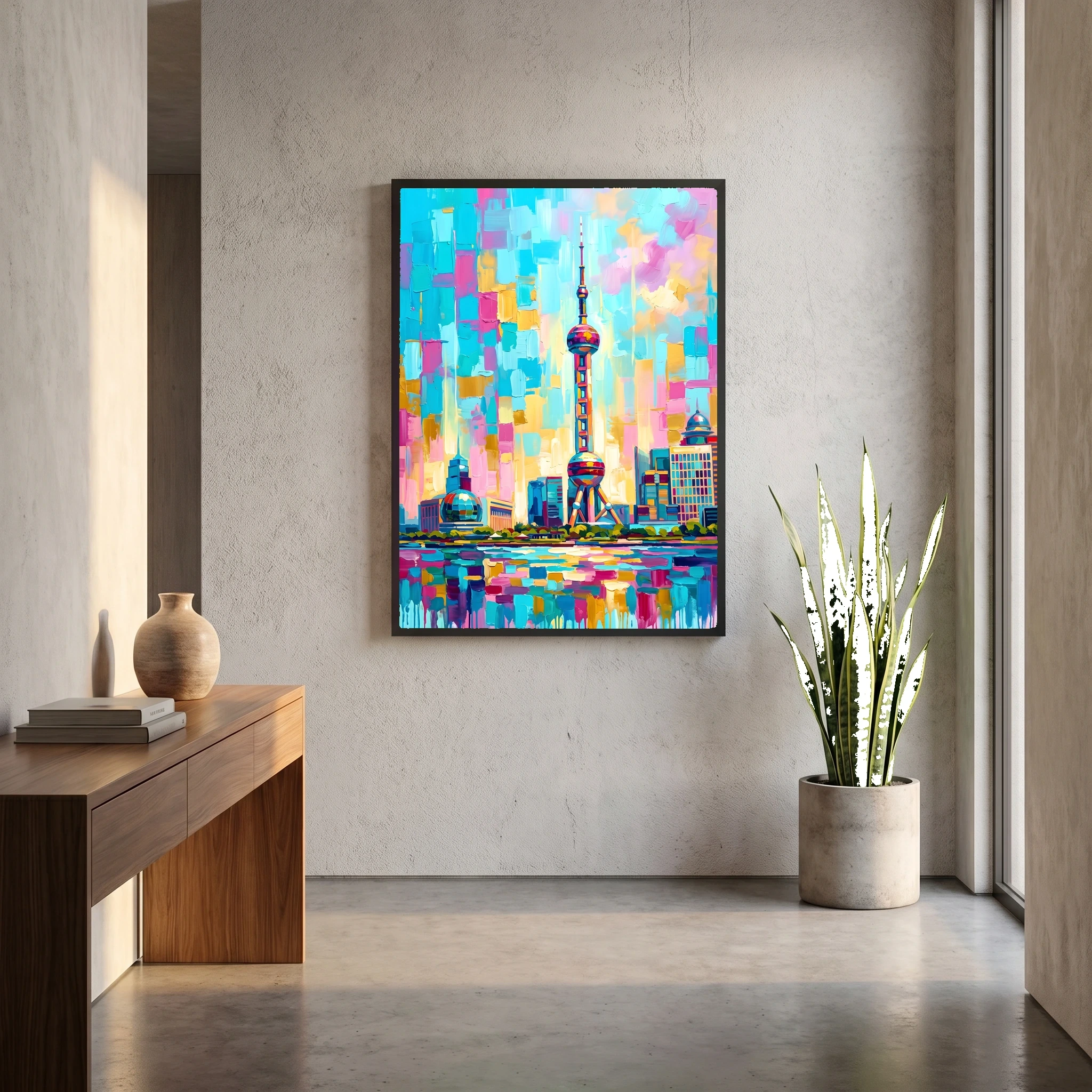 Vibrant Shanghai Skyline – Modern Textured Cityscape