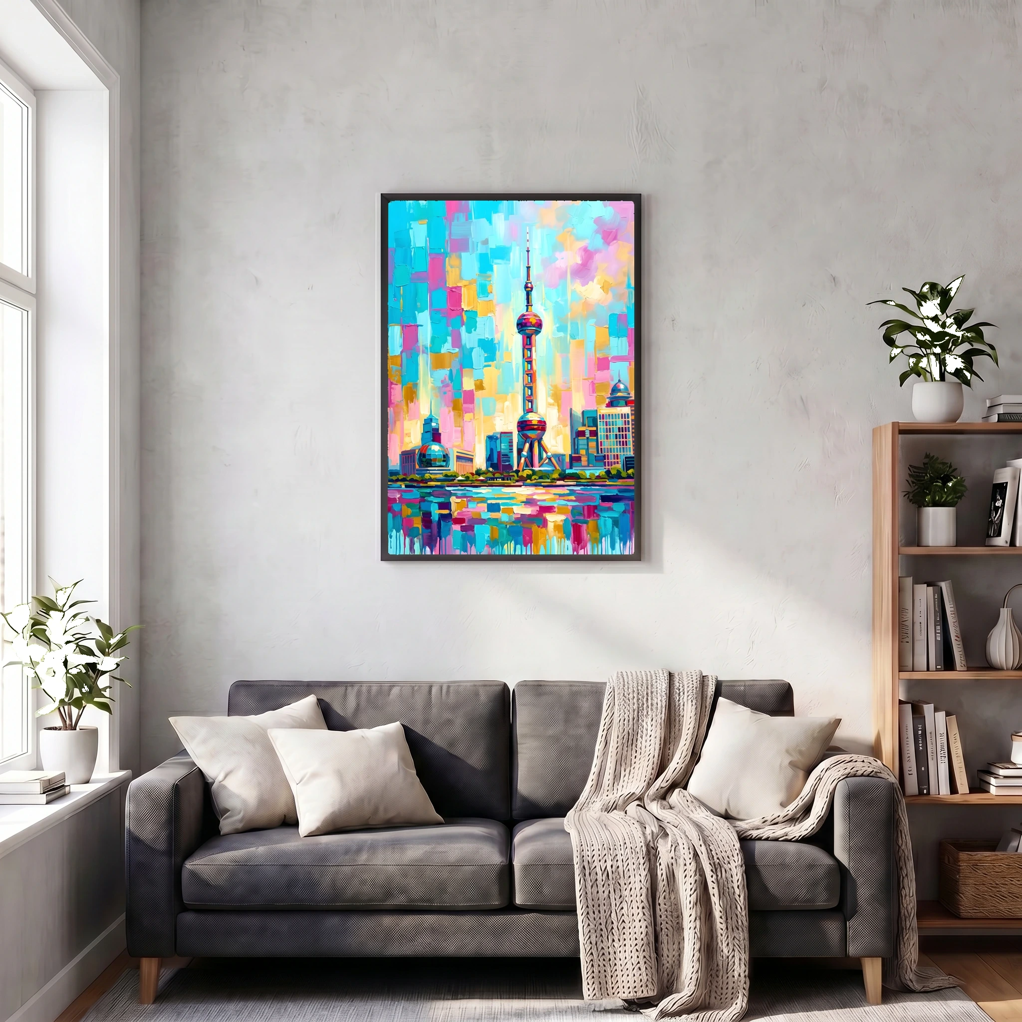 Vibrant Shanghai Skyline – Modern Textured Cityscape