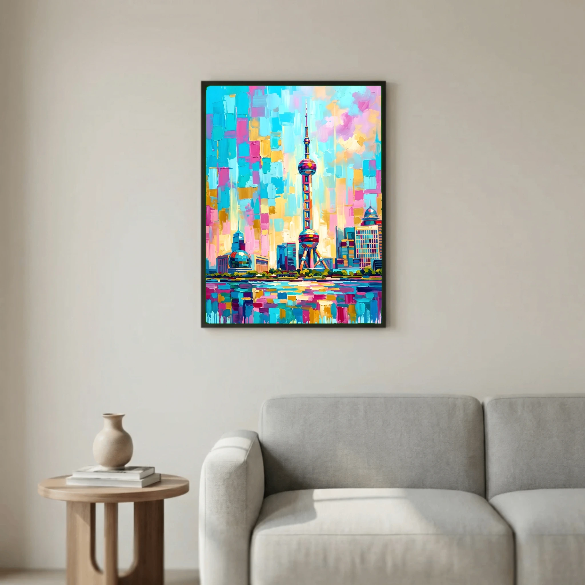 Vibrant Shanghai Skyline – Modern Textured Cityscape