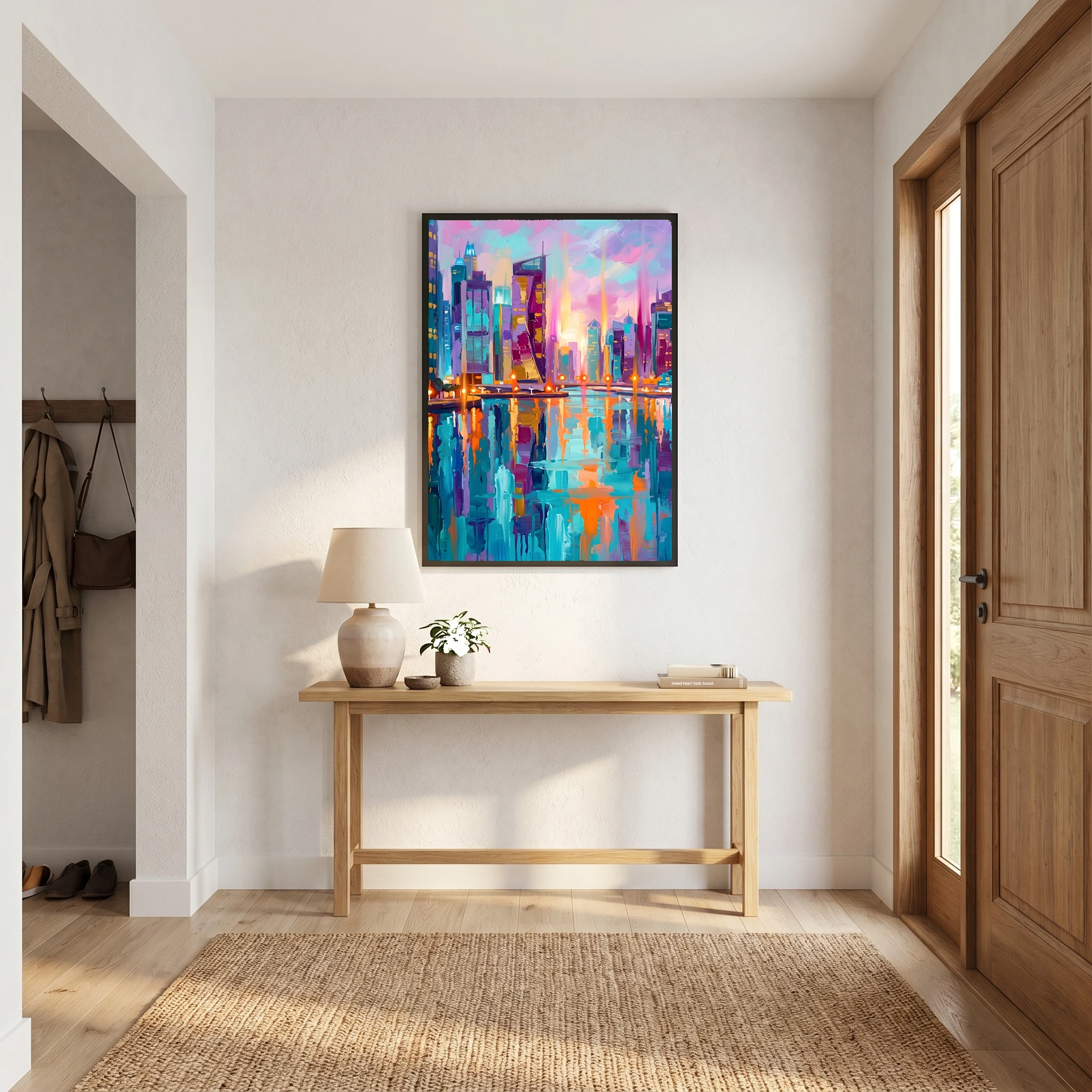 Vibrant Evening Marina Skyline – Colorful Textured Cityscape