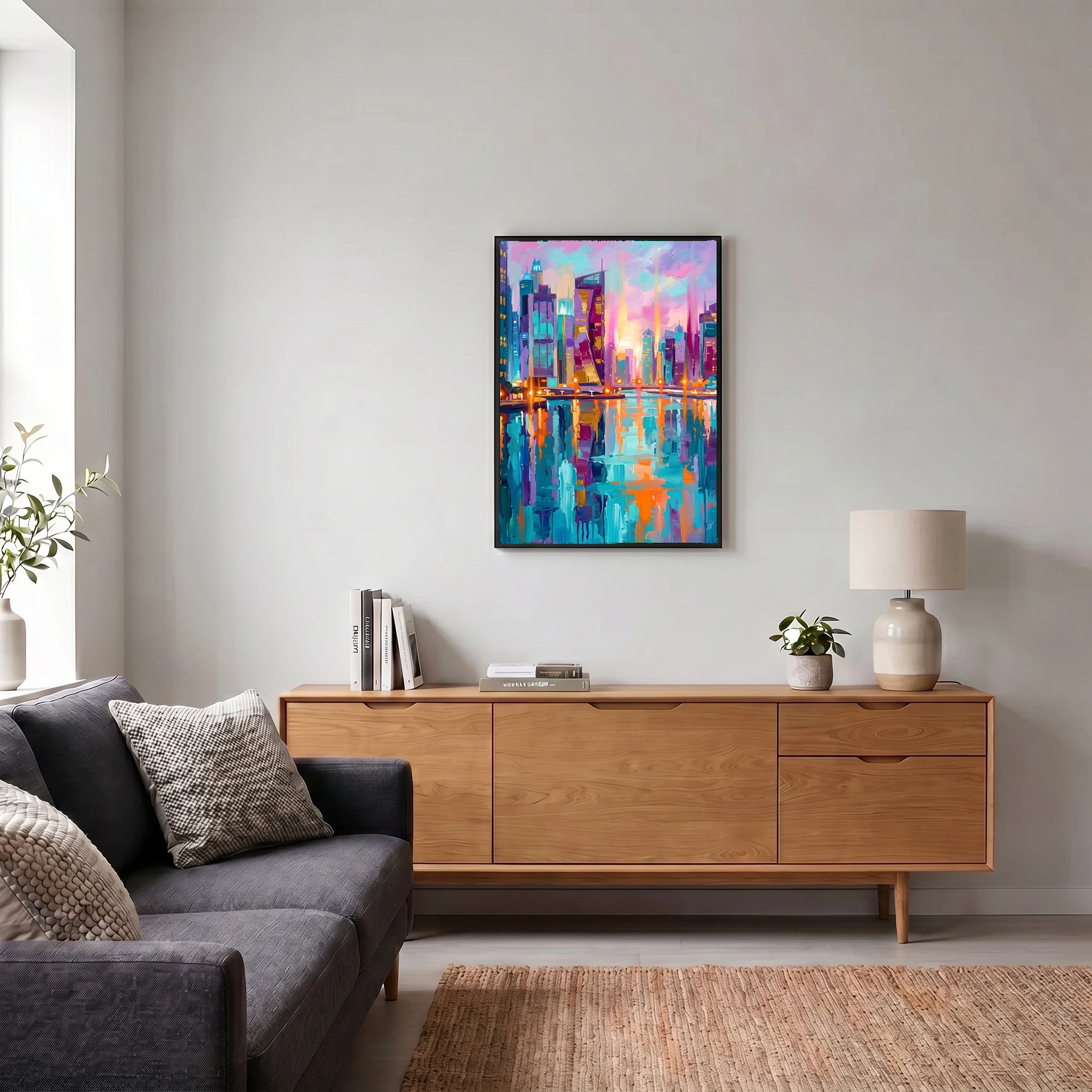 Vibrant Evening Marina Skyline – Colorful Textured Cityscape