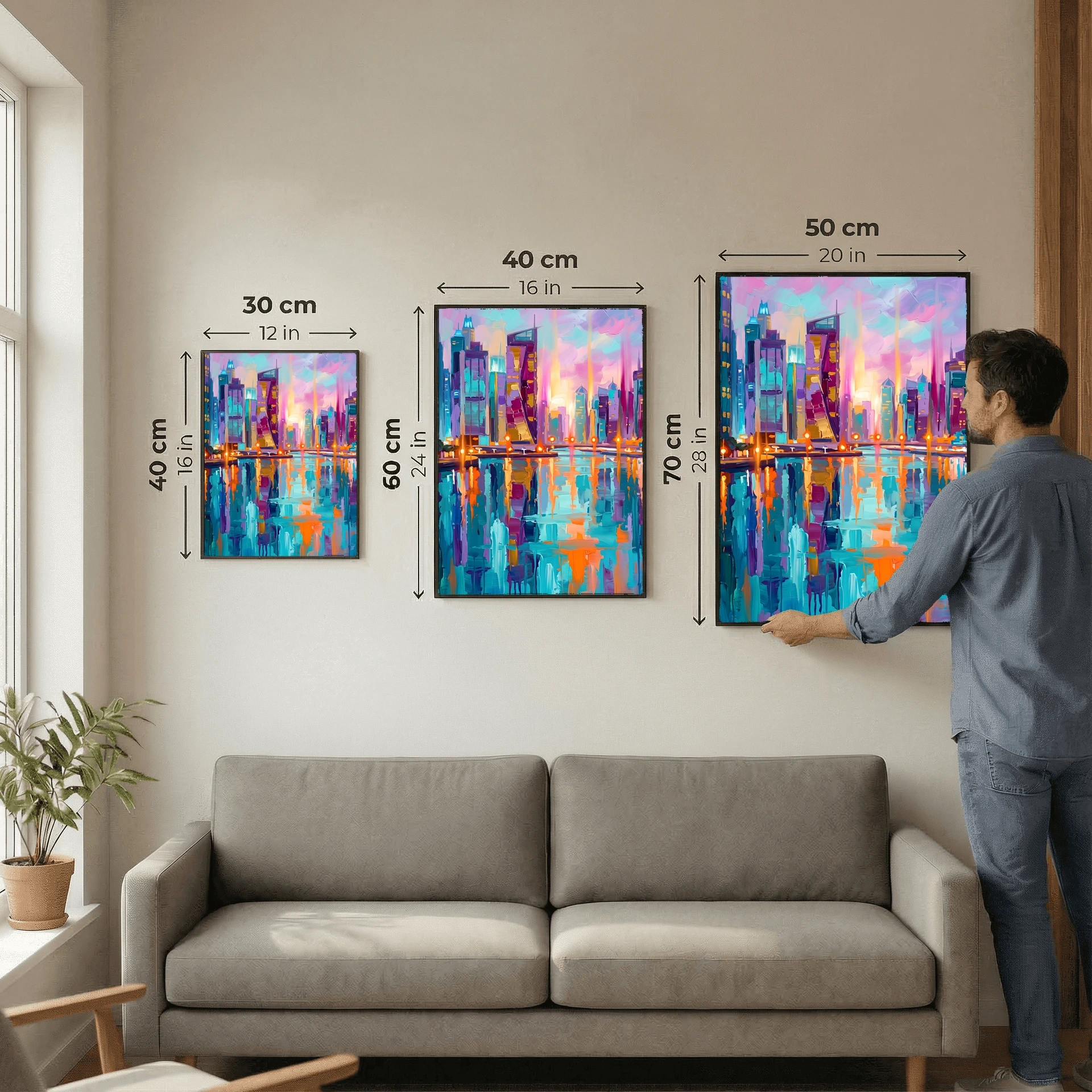 Vibrant Evening Marina Skyline – Colorful Textured Cityscape