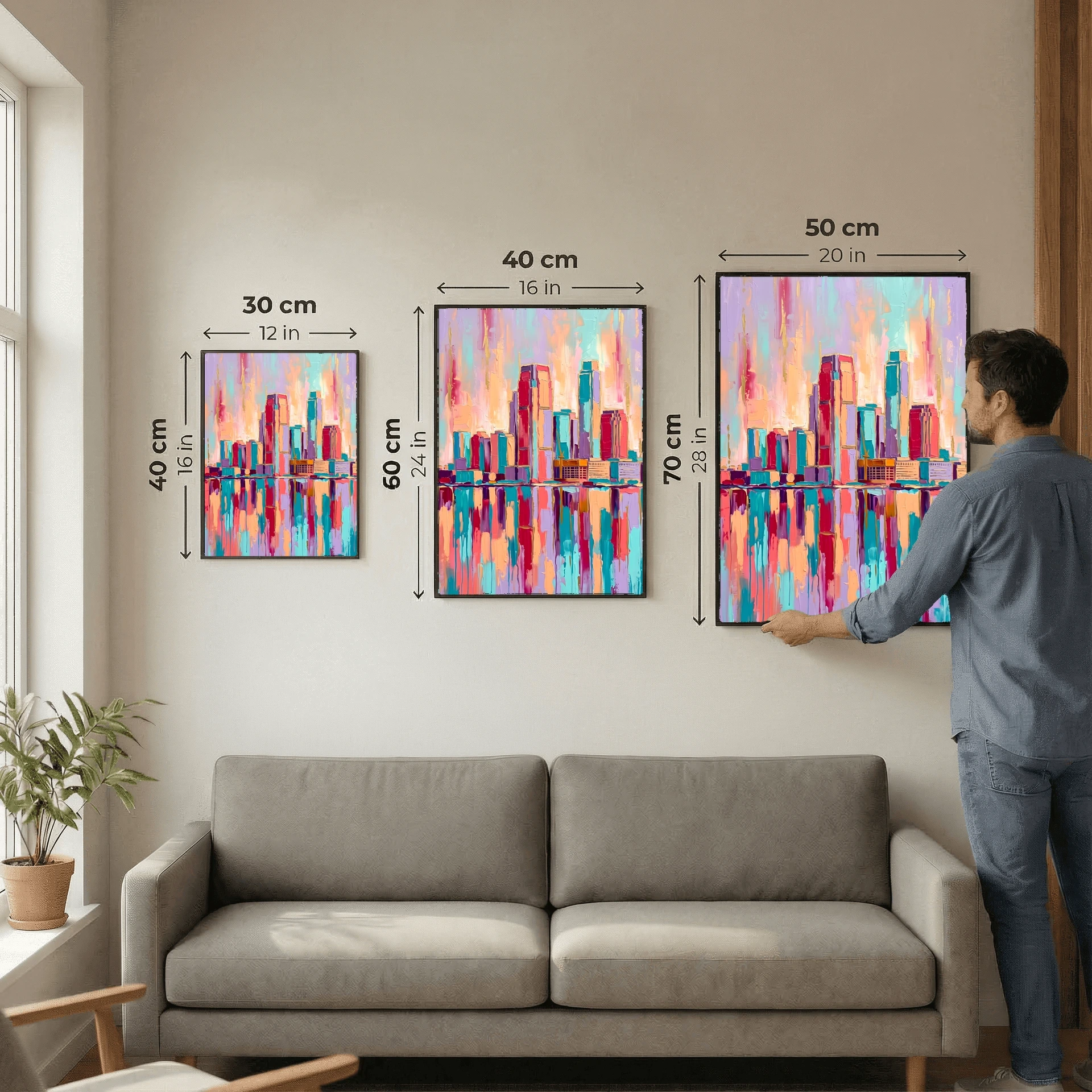 Vibrant Dreamy Cityscapes – 3-Piece Pastel Skyline Set