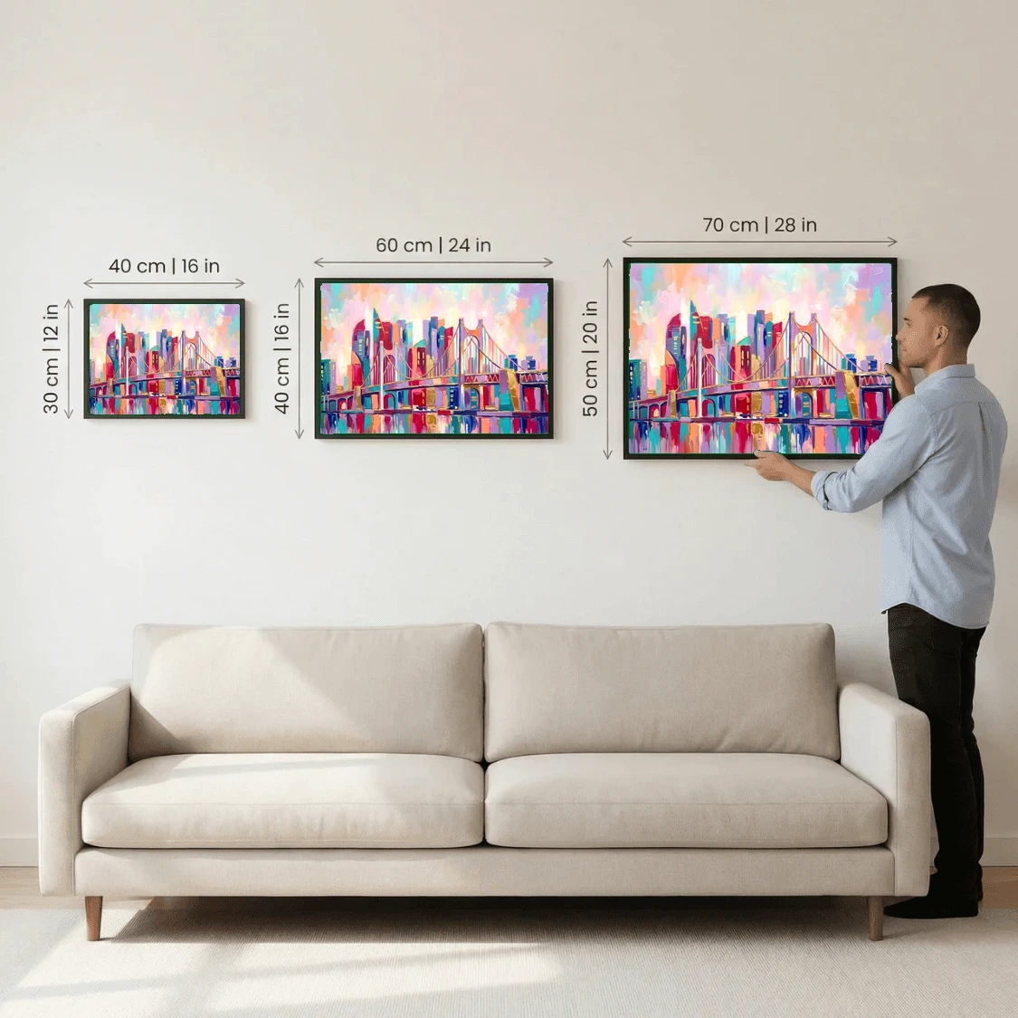 Vibrant Bridge Skyline – Modern Textured Cityscape
